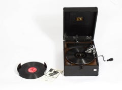 Antique Portable HMV Gramophone Mod 102 and Disc Carrier, 1935