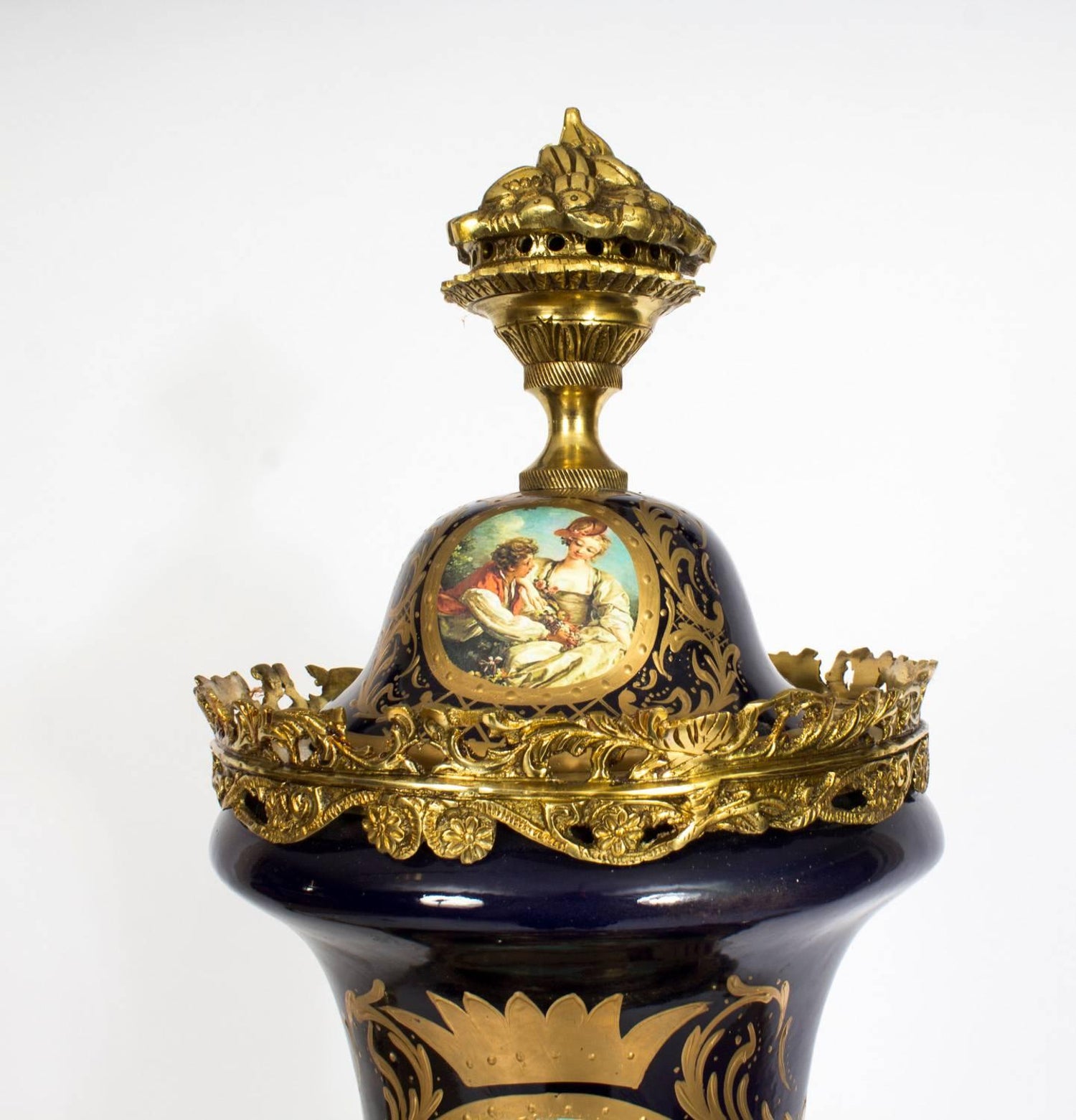 Pair Of Huge Gilded French Sevres Style Blue Porcelain Vases Pair Of Huge Gilded French Sevres Style Blue Porcelain Vases