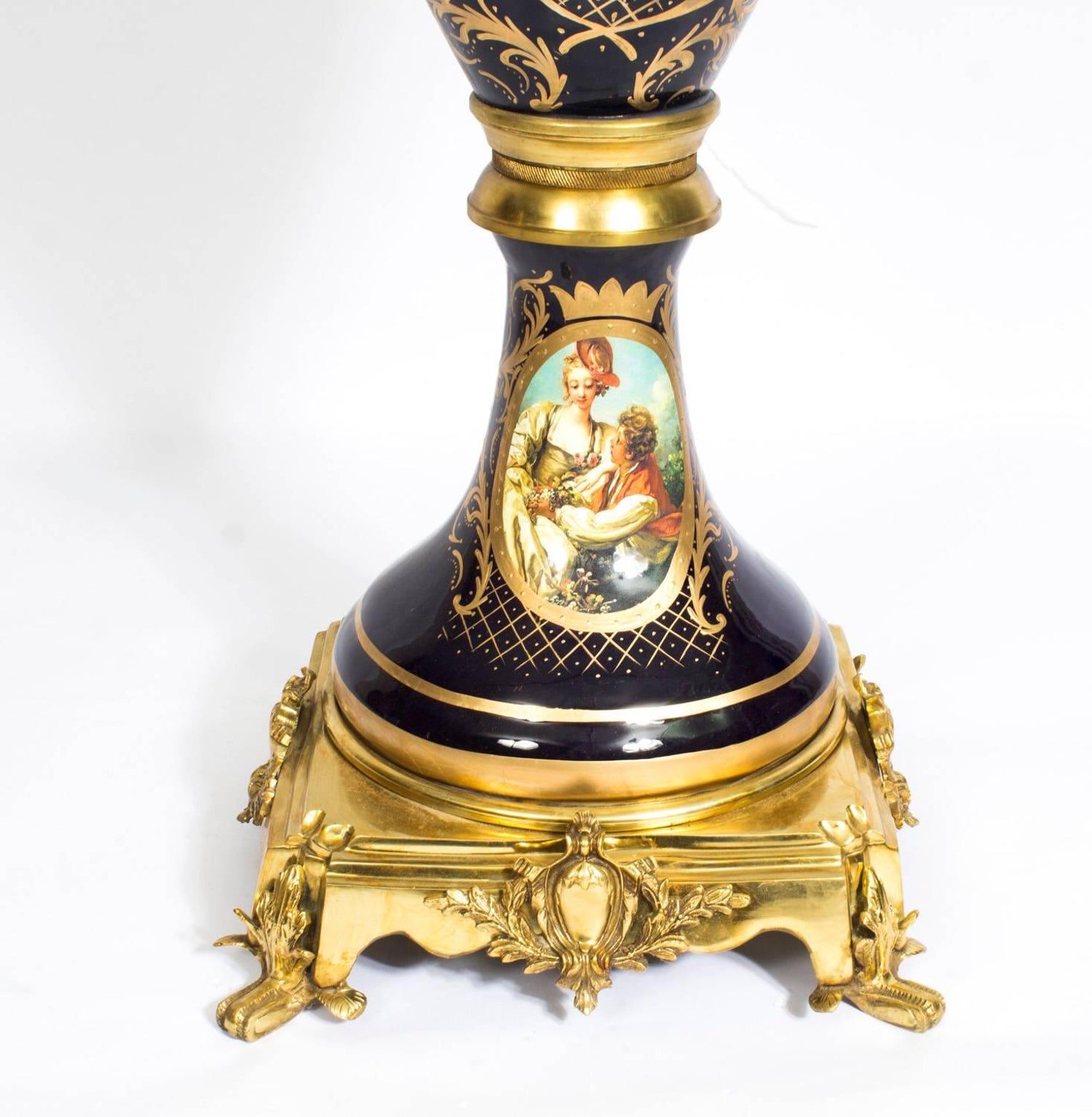 Pair Of Huge Gilded French Sevres Style Blue Porcelain Vases Pair Of Huge Gilded French Sevres Style Blue Porcelain Vases