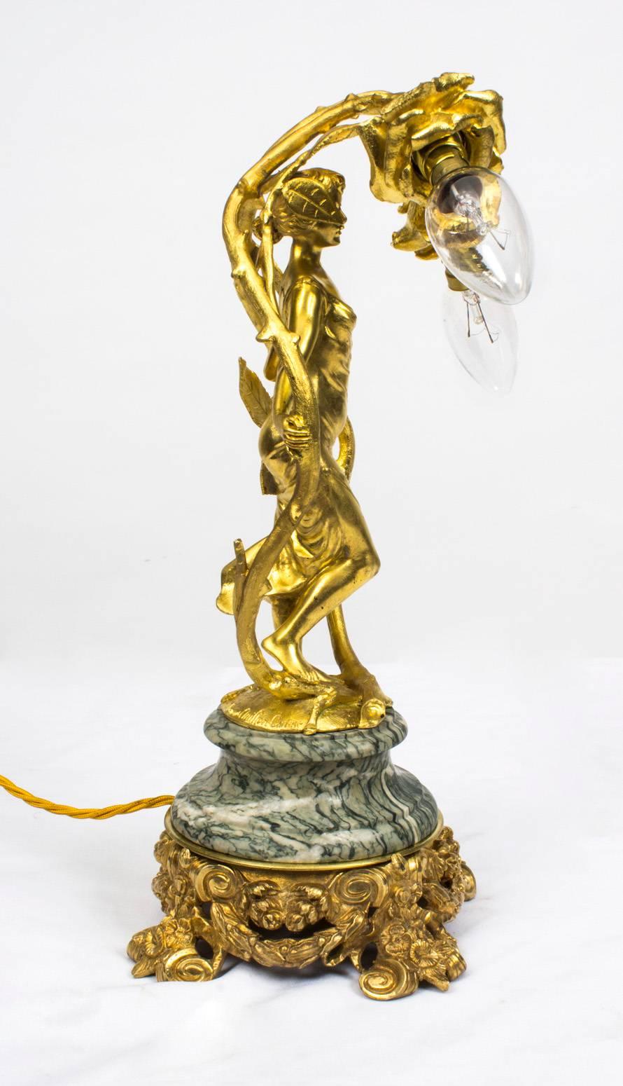 Antique Art Deco Gilt Bronze Dancing Lady Lamp, circa 1920 1