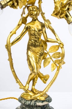 Antique Art Deco Gilt Bronze Dancing Lady Lamp, circa 1920