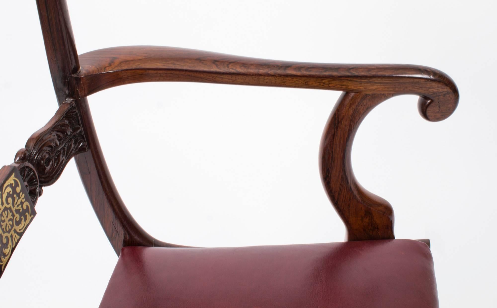 19th Century Regency Brass Marquetry Elbow Chair Armchair 1