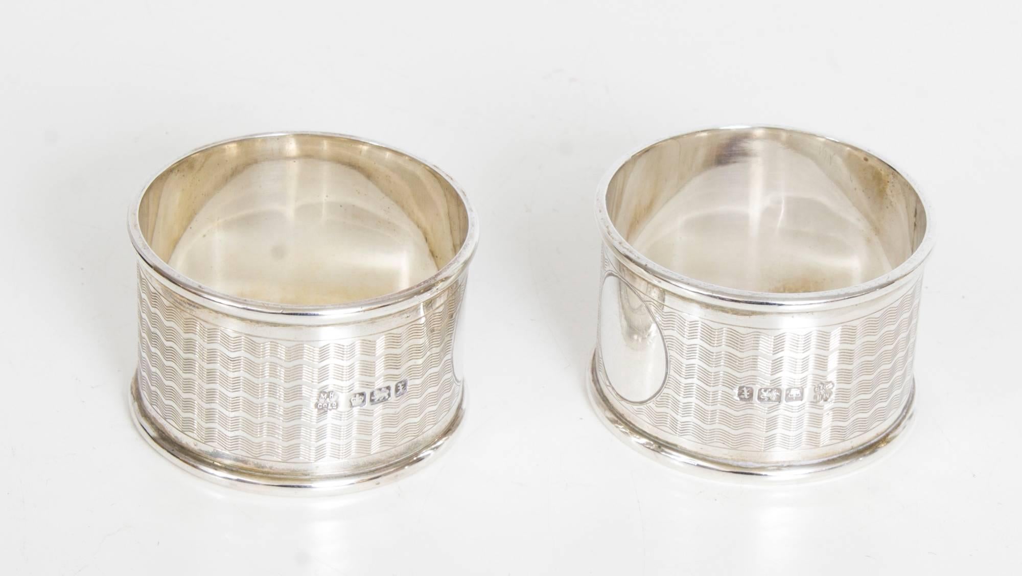 Early 20th Century Antique Victorian Silver Napkin Rings Martin Hall, 1915