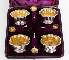 Antique Victorian Set of Four Silver Gilt Salts with Spoons, 1897