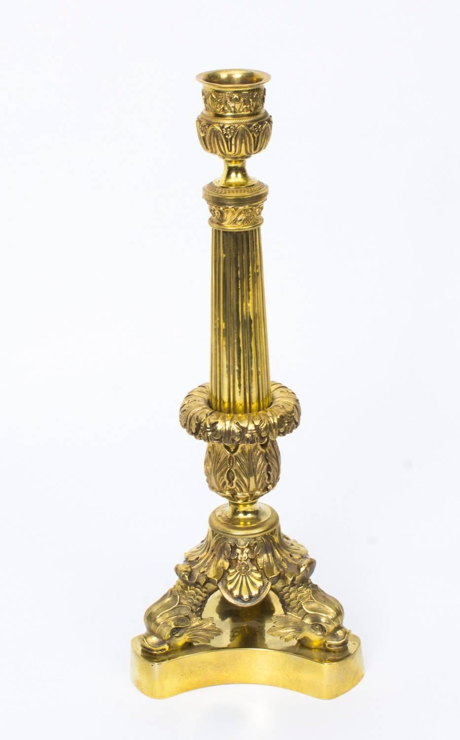French 19th Century Pair of Louis XIV Style Gilt Bronze Candlesticks