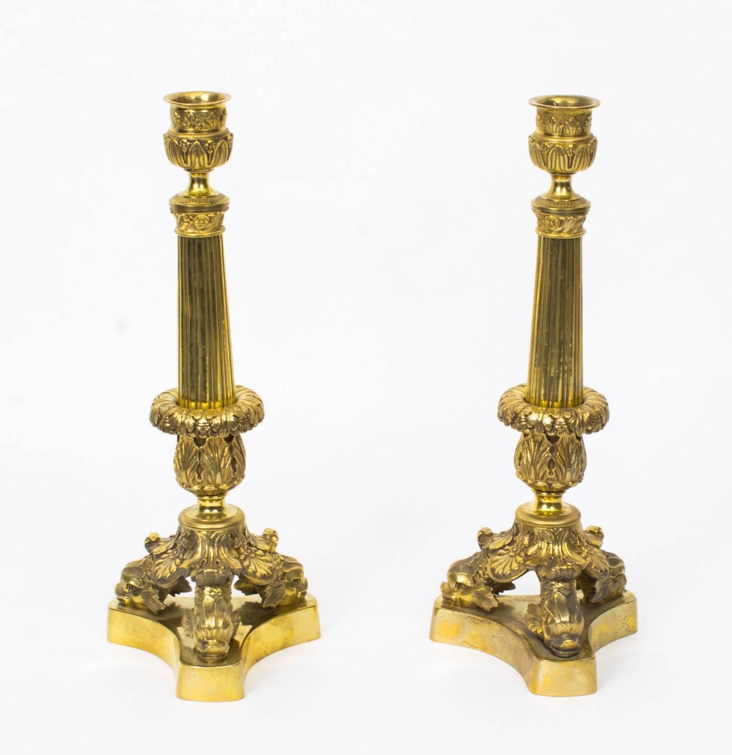19th Century Pair of Louis XIV Style Gilt Bronze Candlesticks 4
