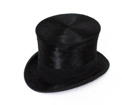 19th Century Black Silk Top Hat in Leather Case W. MacQueen