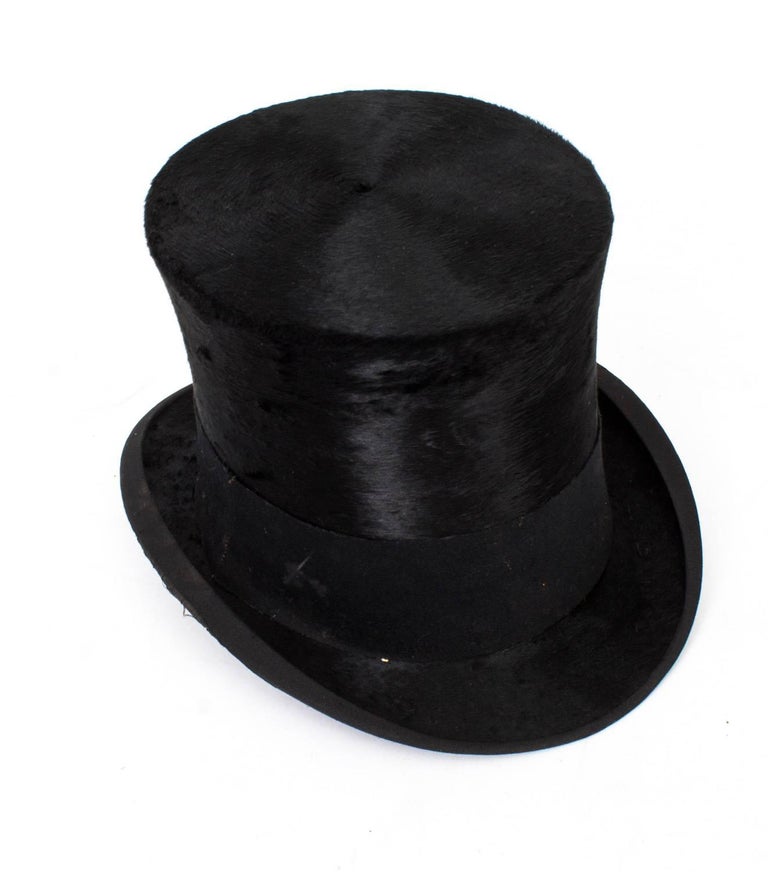 19th Century Black Silk Top Hat in Leather Case W. MacQueen at 1stDibs