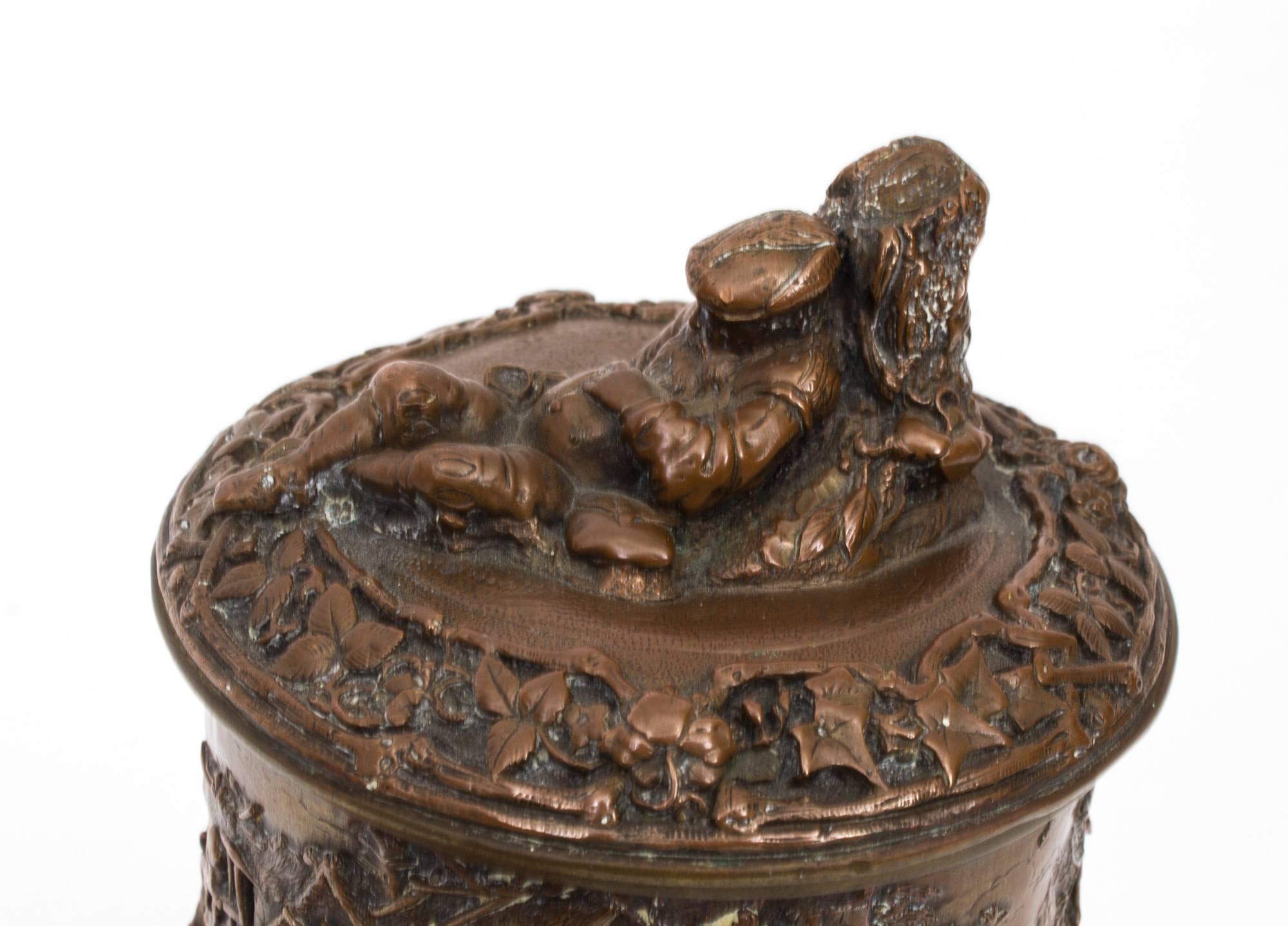 19th Century Copper and Bronze Bacchanalian Tobacco Jar 1