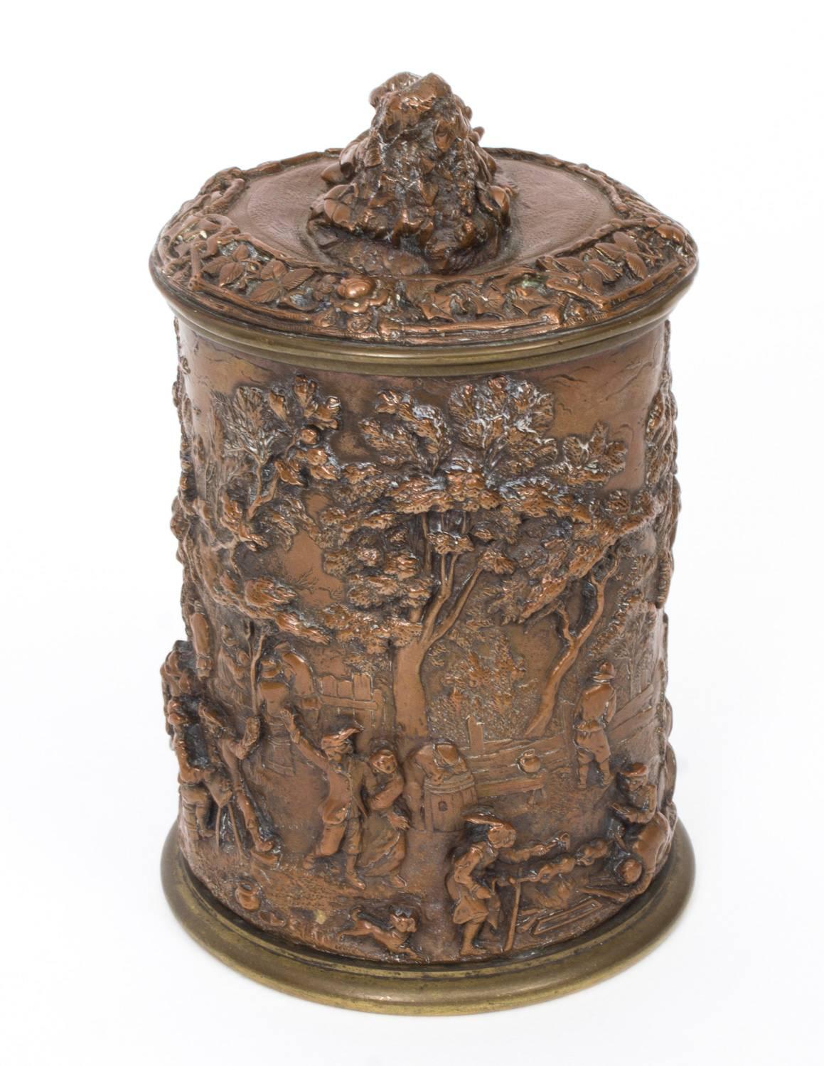 19th Century Copper and Bronze Bacchanalian Tobacco Jar In Excellent Condition In London, GB