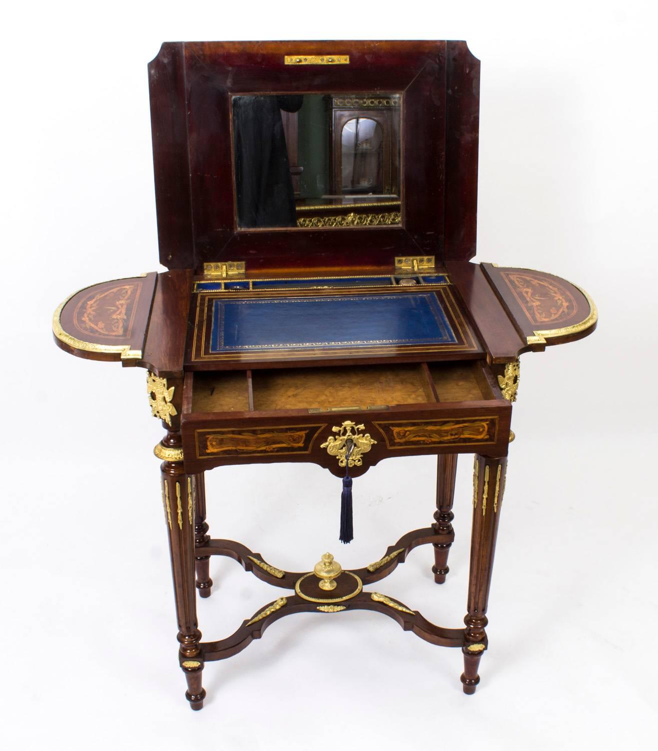 Marquetry Antique French Louis XV Revival Poudreuse Writing Table, circa 1860