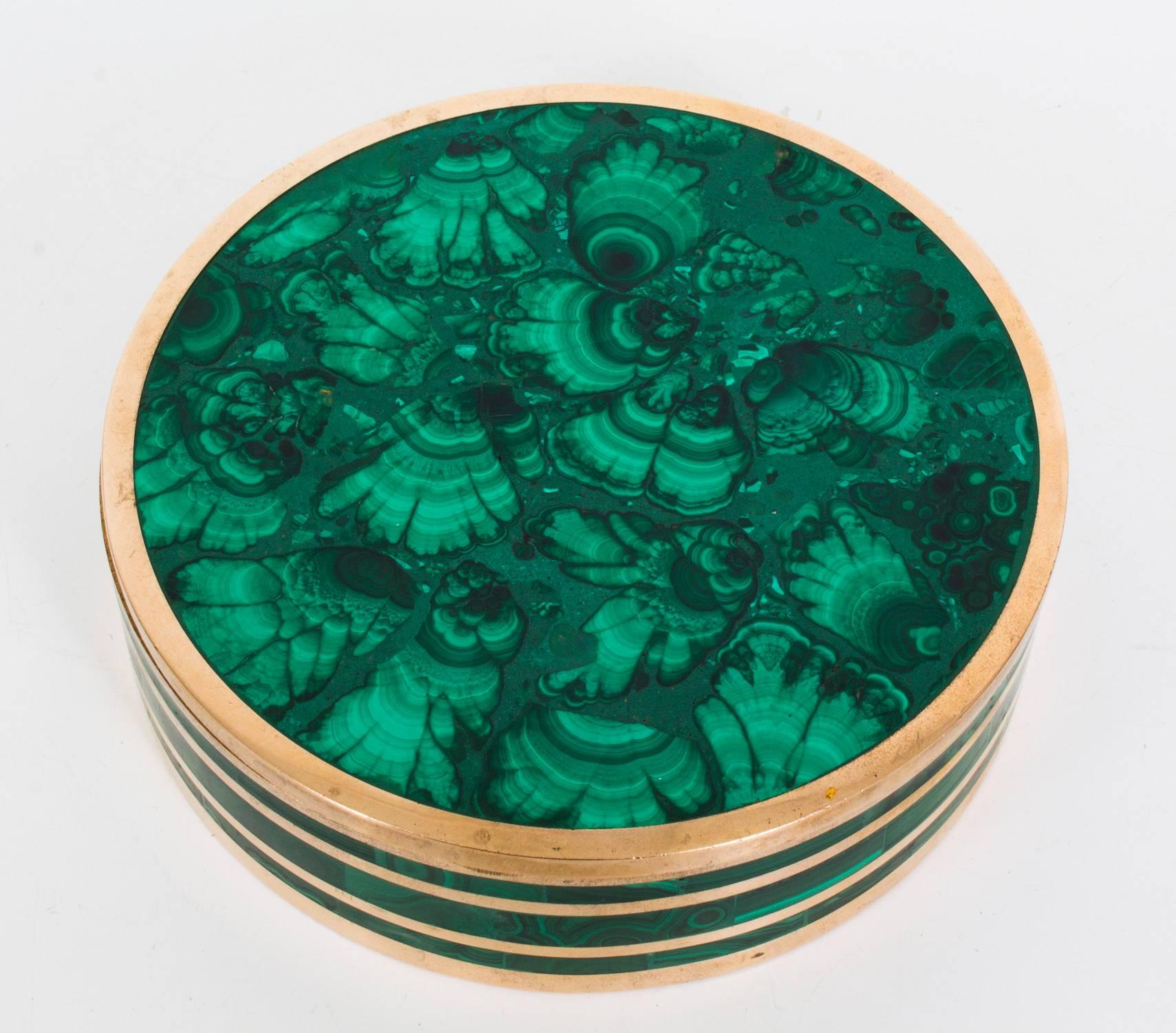 Antique Malachite Mounted Brass Box and Cover Casket, circa 1880 In Excellent Condition In London, GB