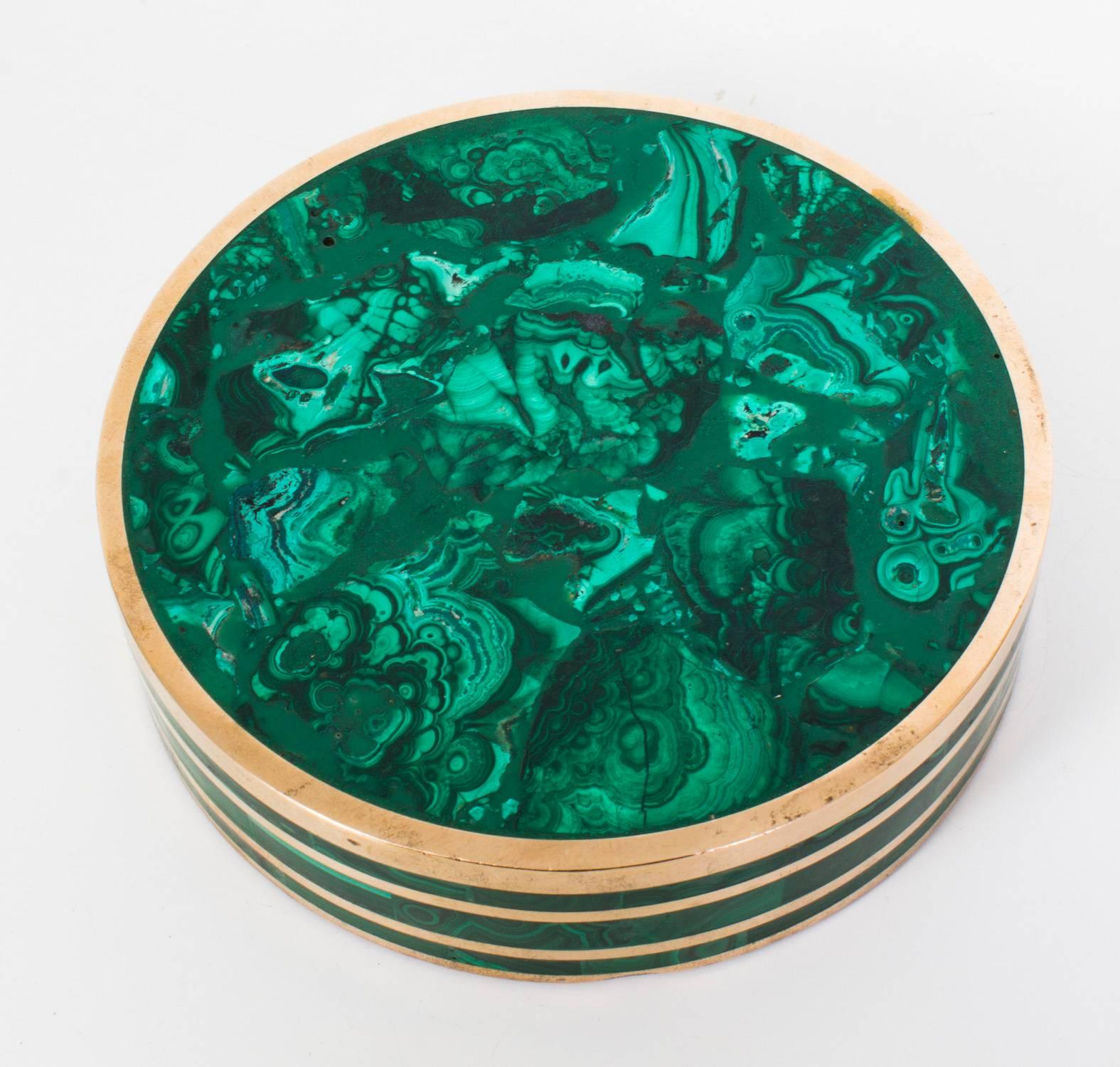 19th Century Antique Malachite Mounted Brass Box and Cover Casket, circa 1880