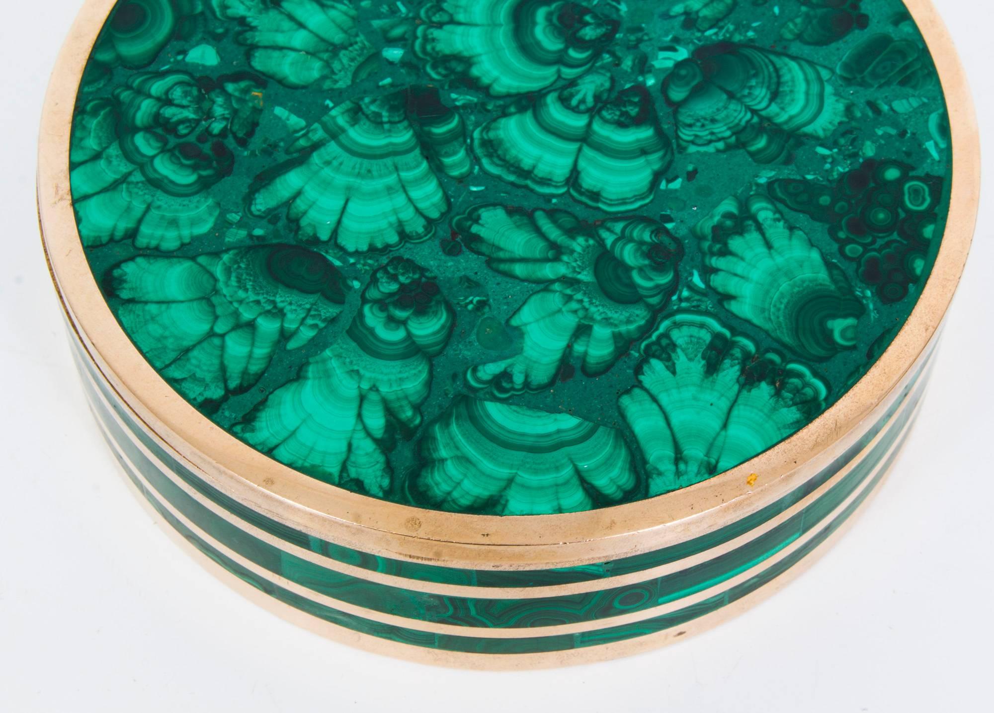Antique Malachite Mounted Brass Box and Cover Casket, circa 1880 1