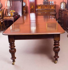 19th Century Victorian Flame Mahogany Dining Table and 14 Chairs