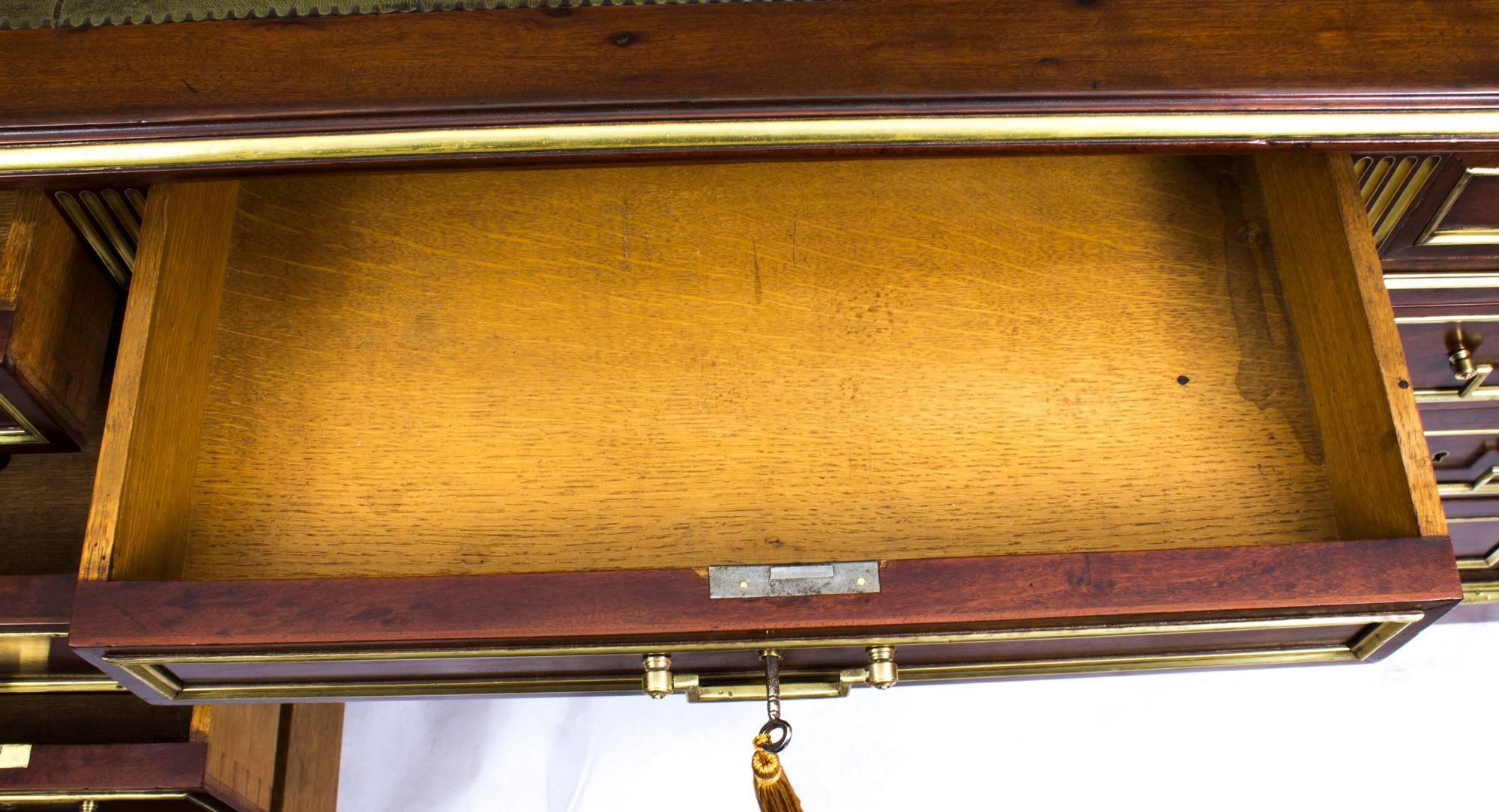 French 19th Century Empire Revival Mahogany and Brass Set Pedestal Desk