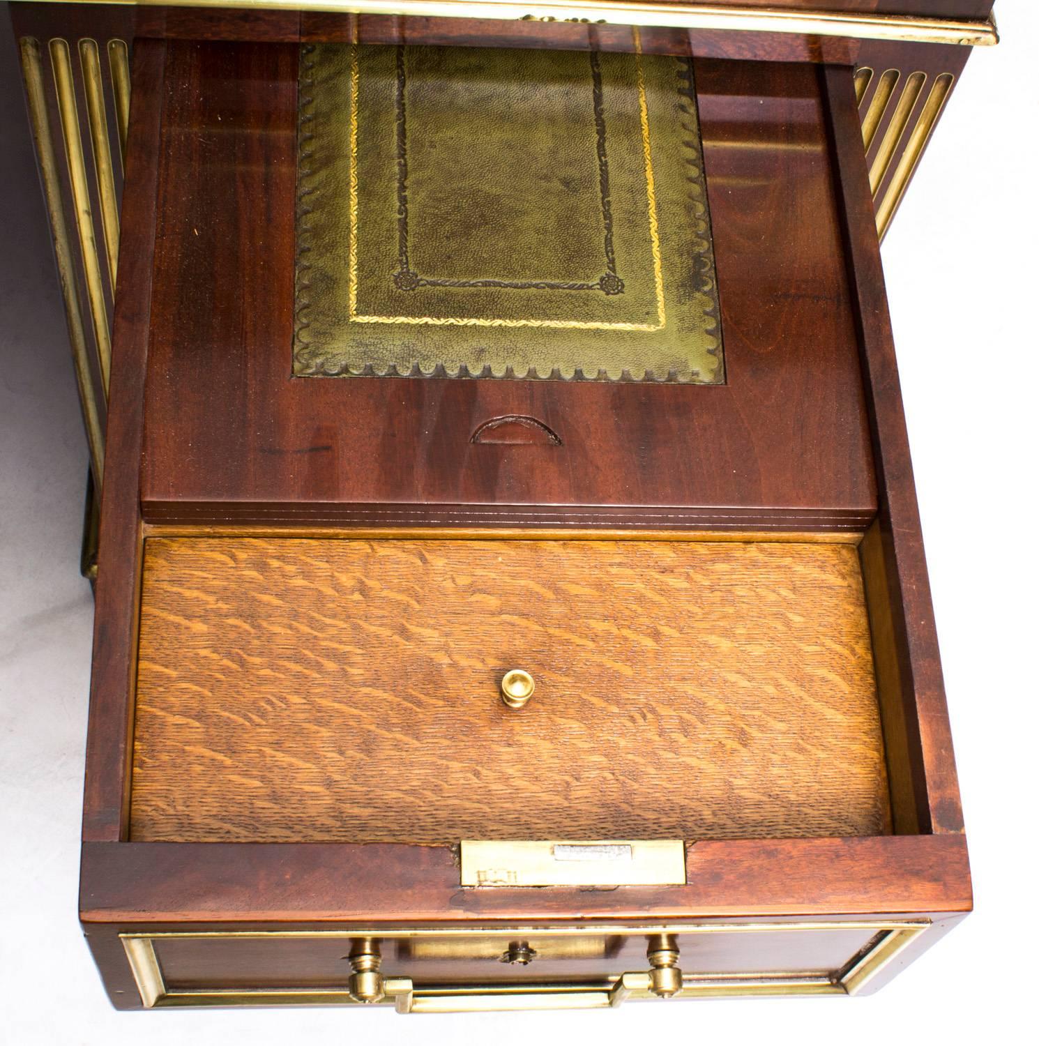 19th Century Empire Revival Mahogany and Brass Set Pedestal Desk 1
