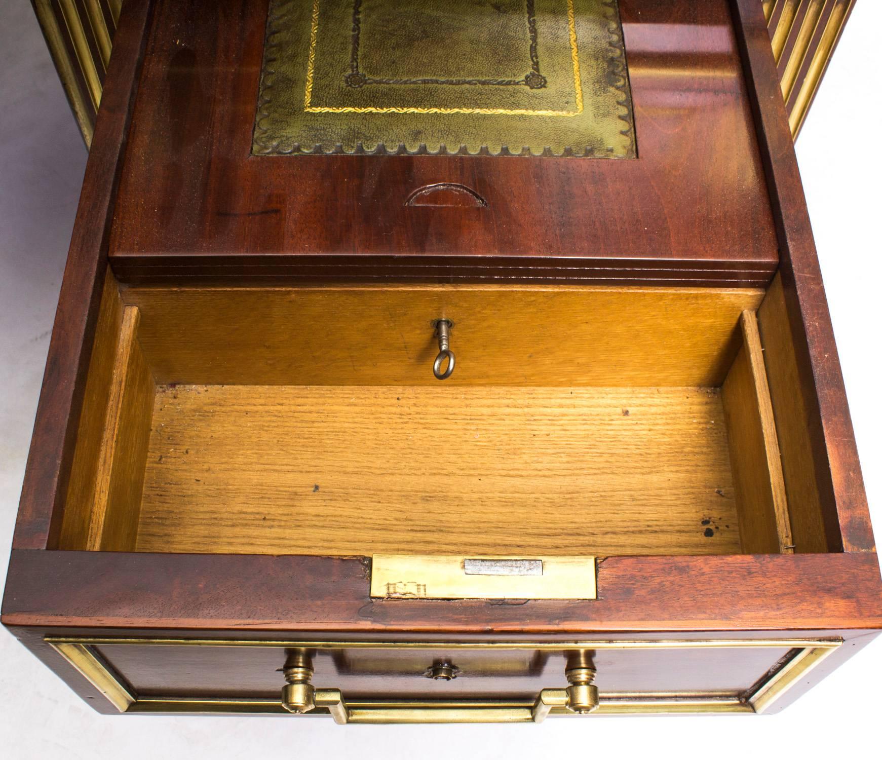 19th Century Empire Revival Mahogany and Brass Set Pedestal Desk 2