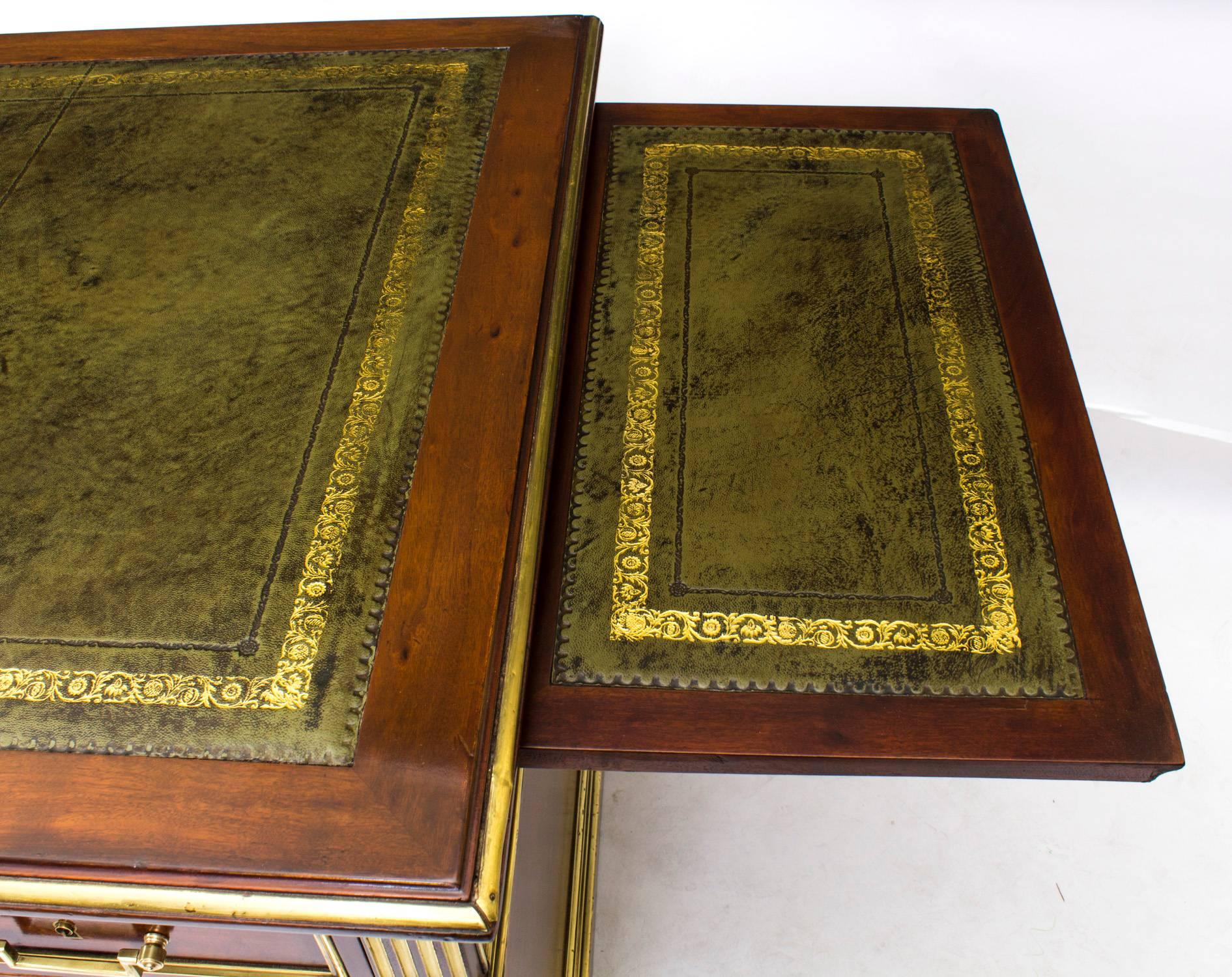 19th Century Empire Revival Mahogany and Brass Set Pedestal Desk 4