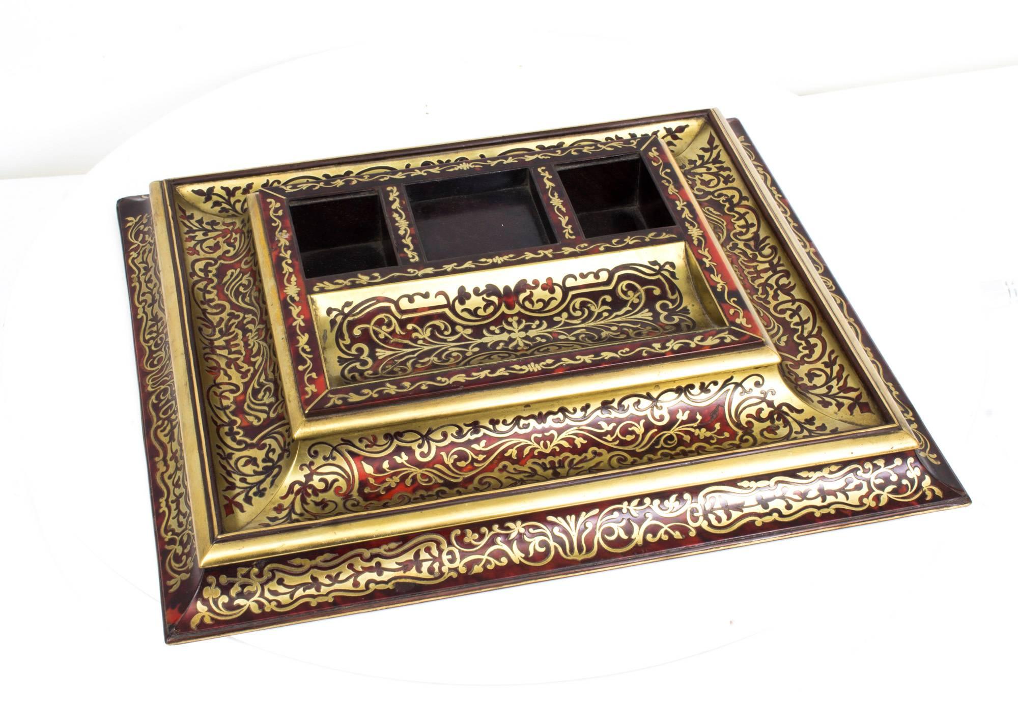 19th Century French Boulle & Cut Brass Inkstand  1