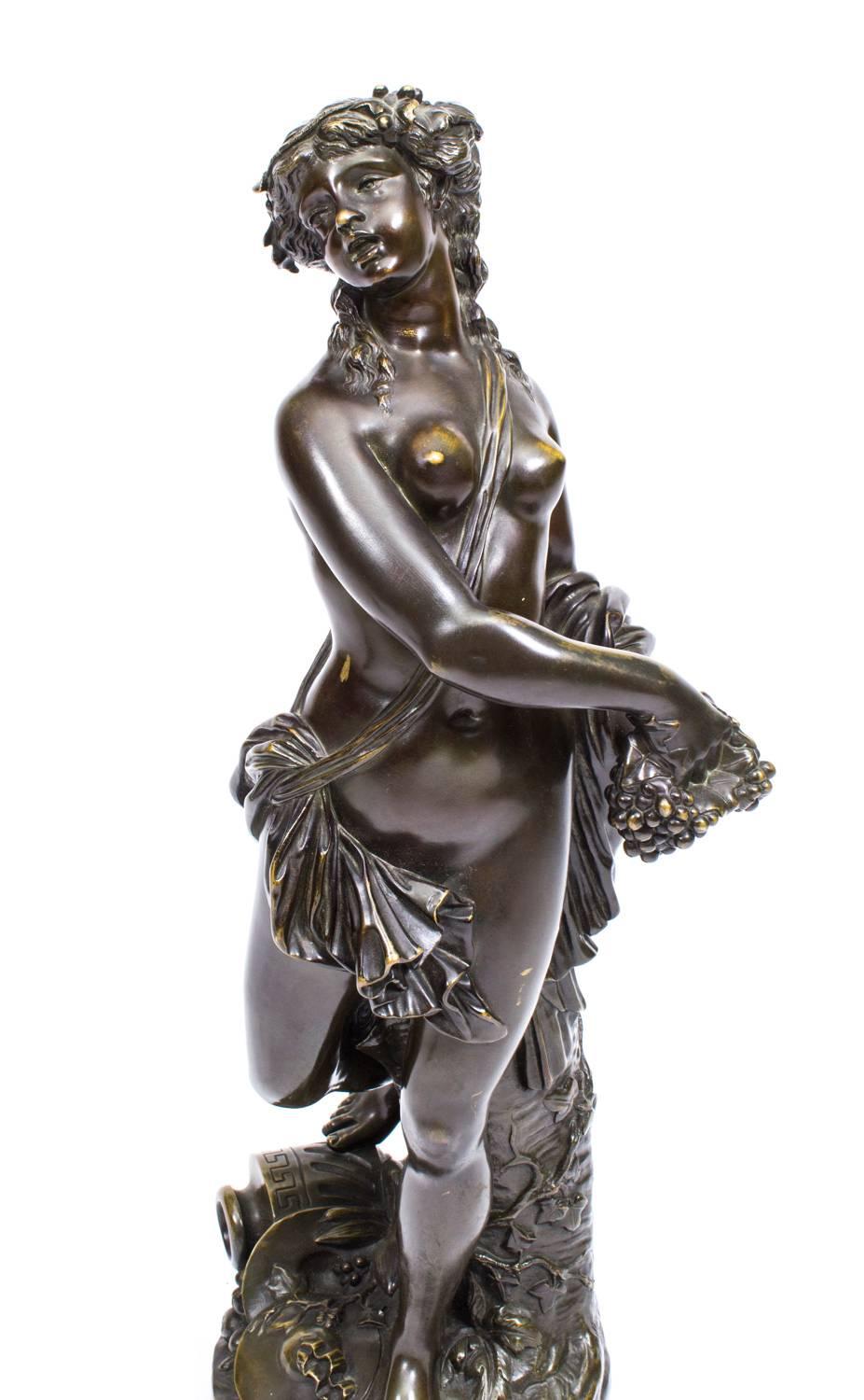 French Antique Bronze Sculpture Bacchante after Clodion