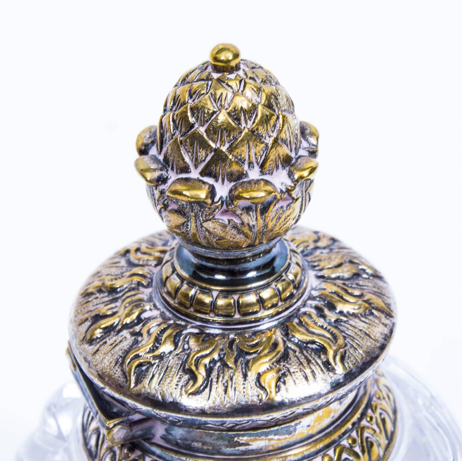 19th Century Victorian Ornate Ormolu Ink Well with Acorn Lid 1