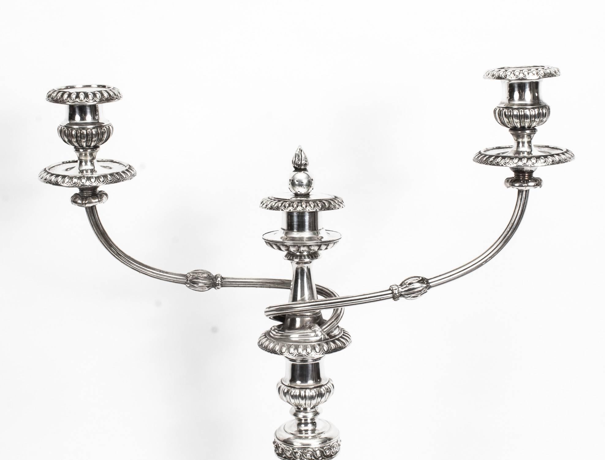English Antique Pair of George III Three-Light Candelabra Matthew Boulton, 1784