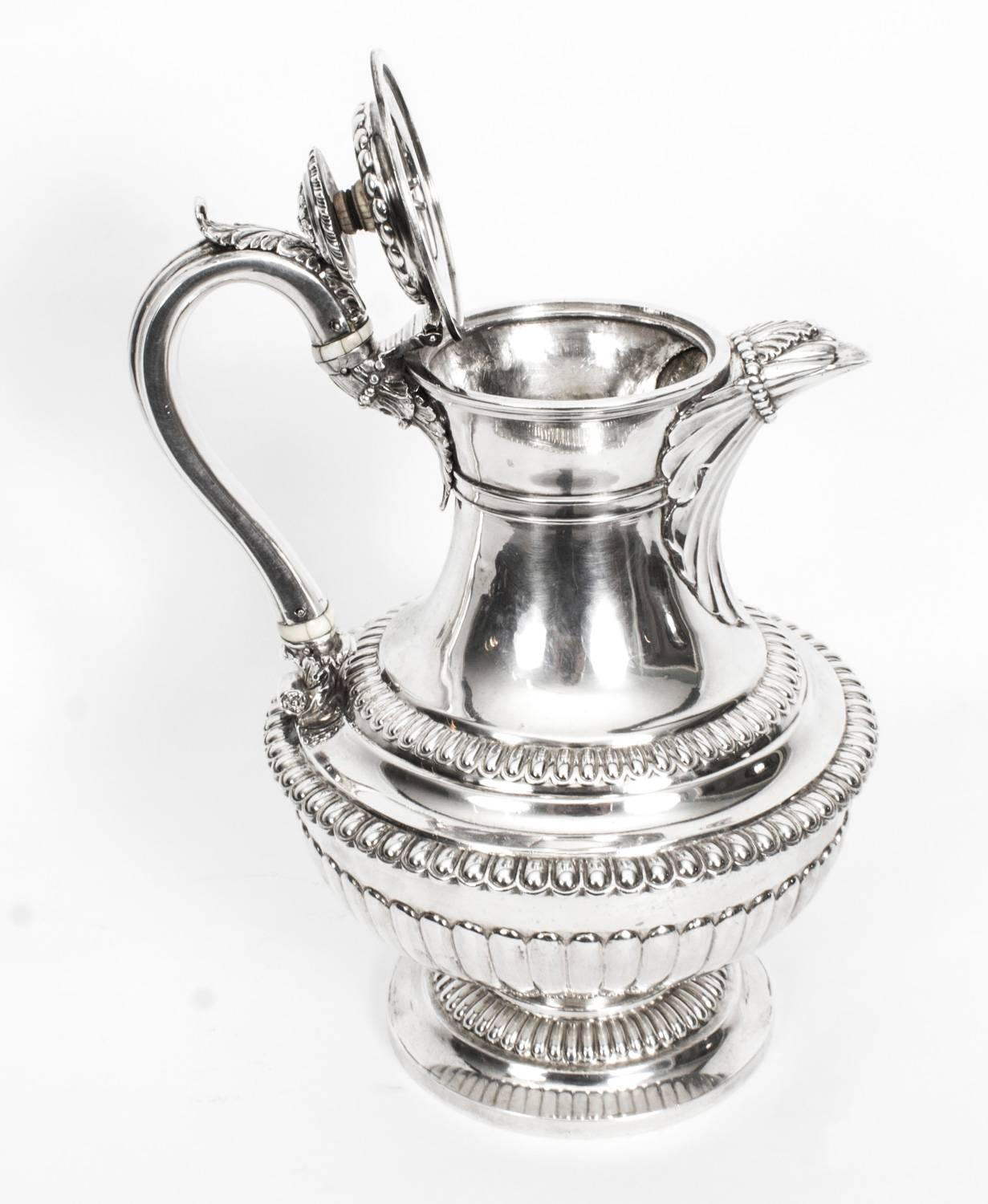 Antique Sterling Silver Ewer Jug Coffee Pot Emes & Barnard, 1818 2