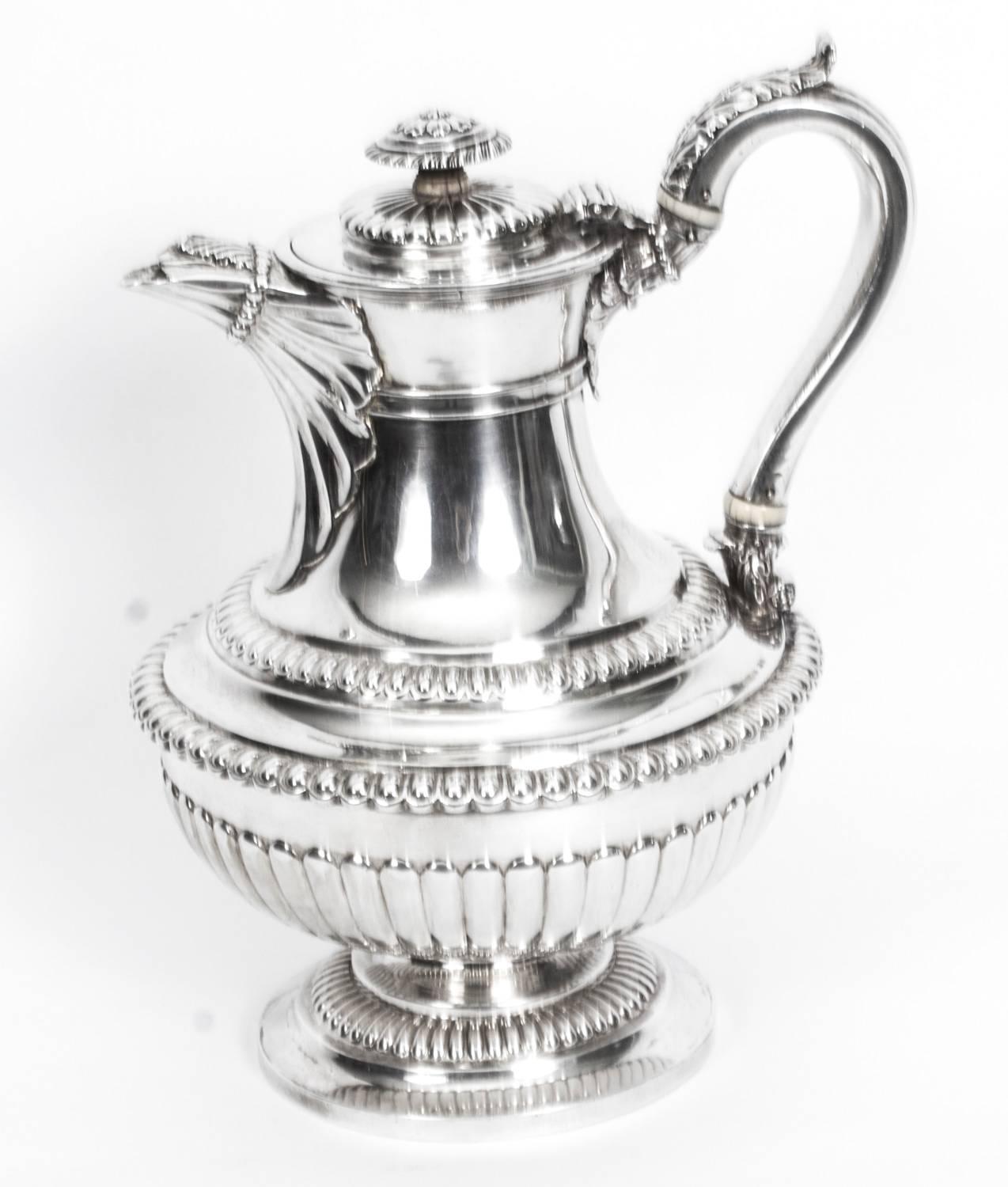 Antique Sterling Silver Ewer Jug Coffee Pot Emes & Barnard, 1818 1