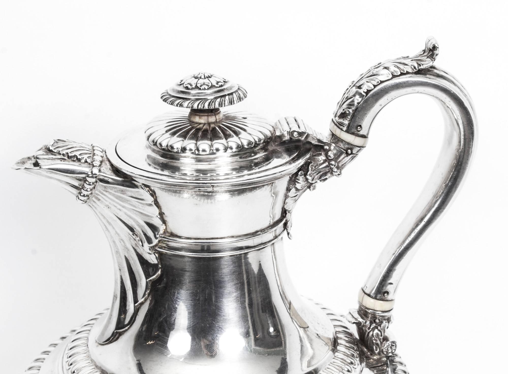 English Antique Sterling Silver Ewer Jug Coffee Pot Emes & Barnard, 1818