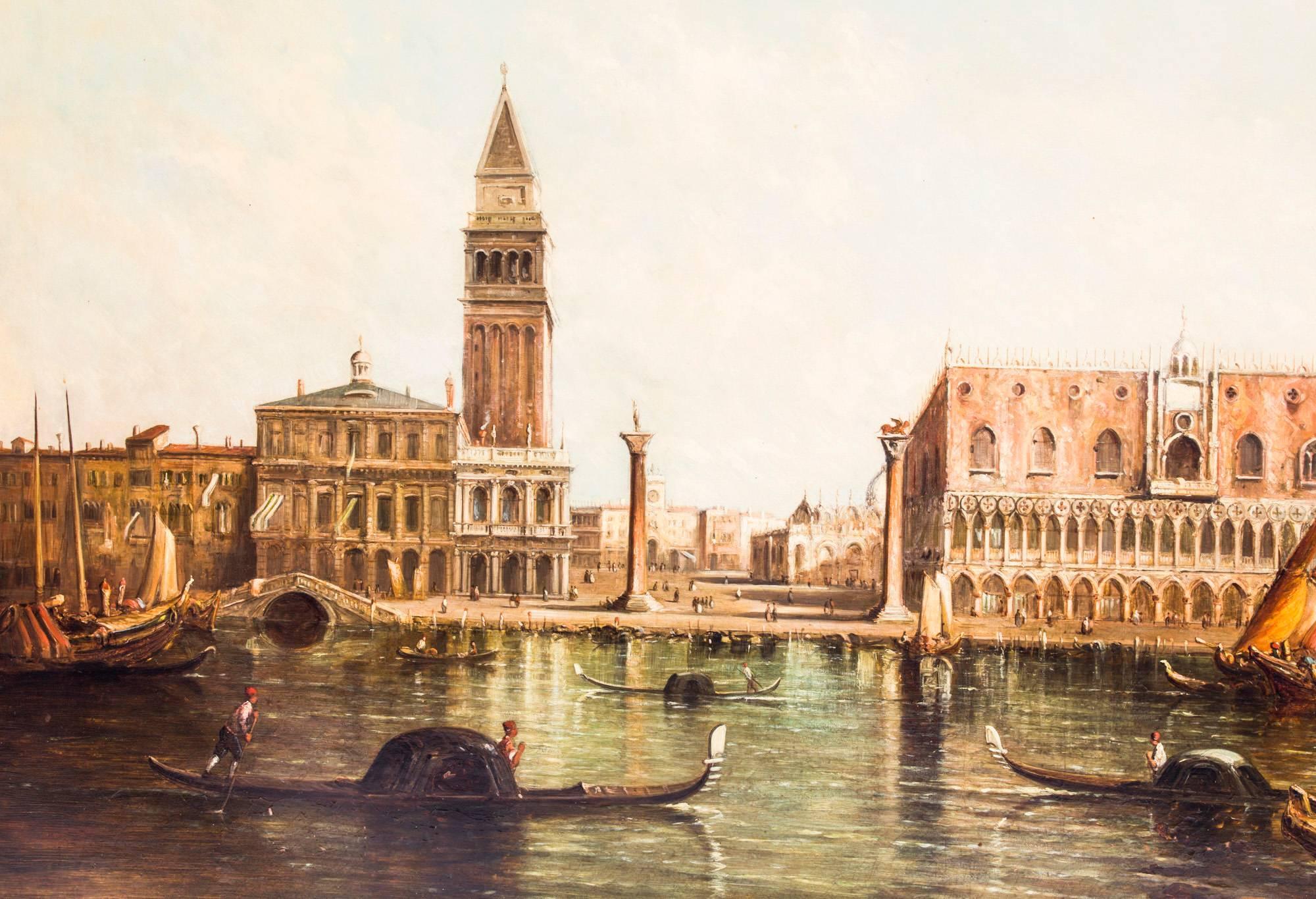British Antique Oil Painting Doge's Palace & St Marks Square Alfred Pollentine