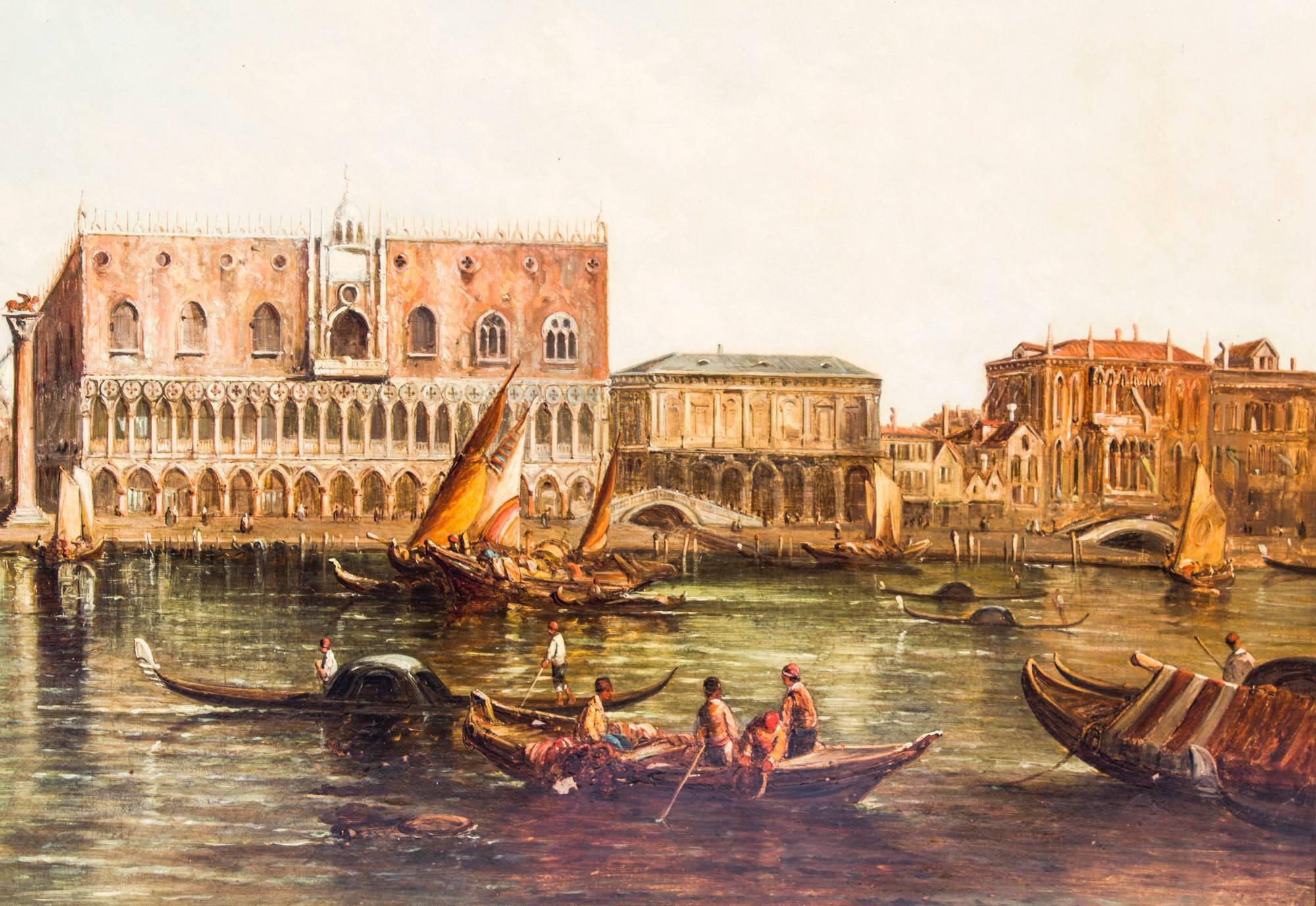 Antique Oil Painting Doge's Palace & St Marks Square Alfred Pollentine In Excellent Condition In London, GB