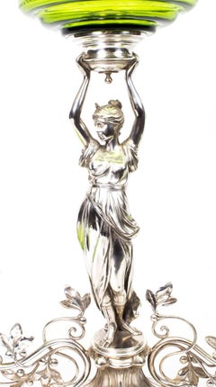 19th Century WMF Art Nouveau Centrepiece Jade Green Glass