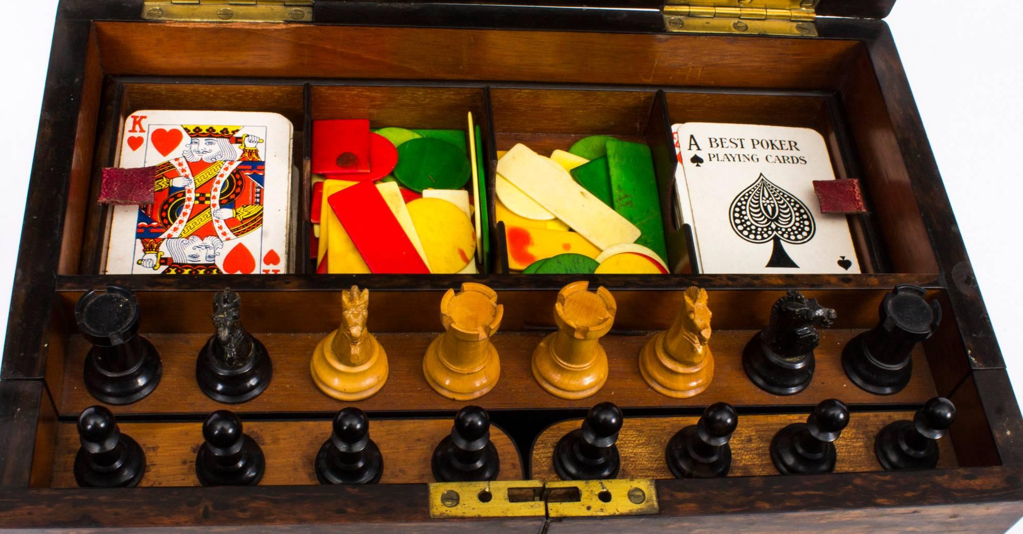 19th Century Victorian Coromandel Games Compendium Chess Drafts In Excellent Condition In London, GB