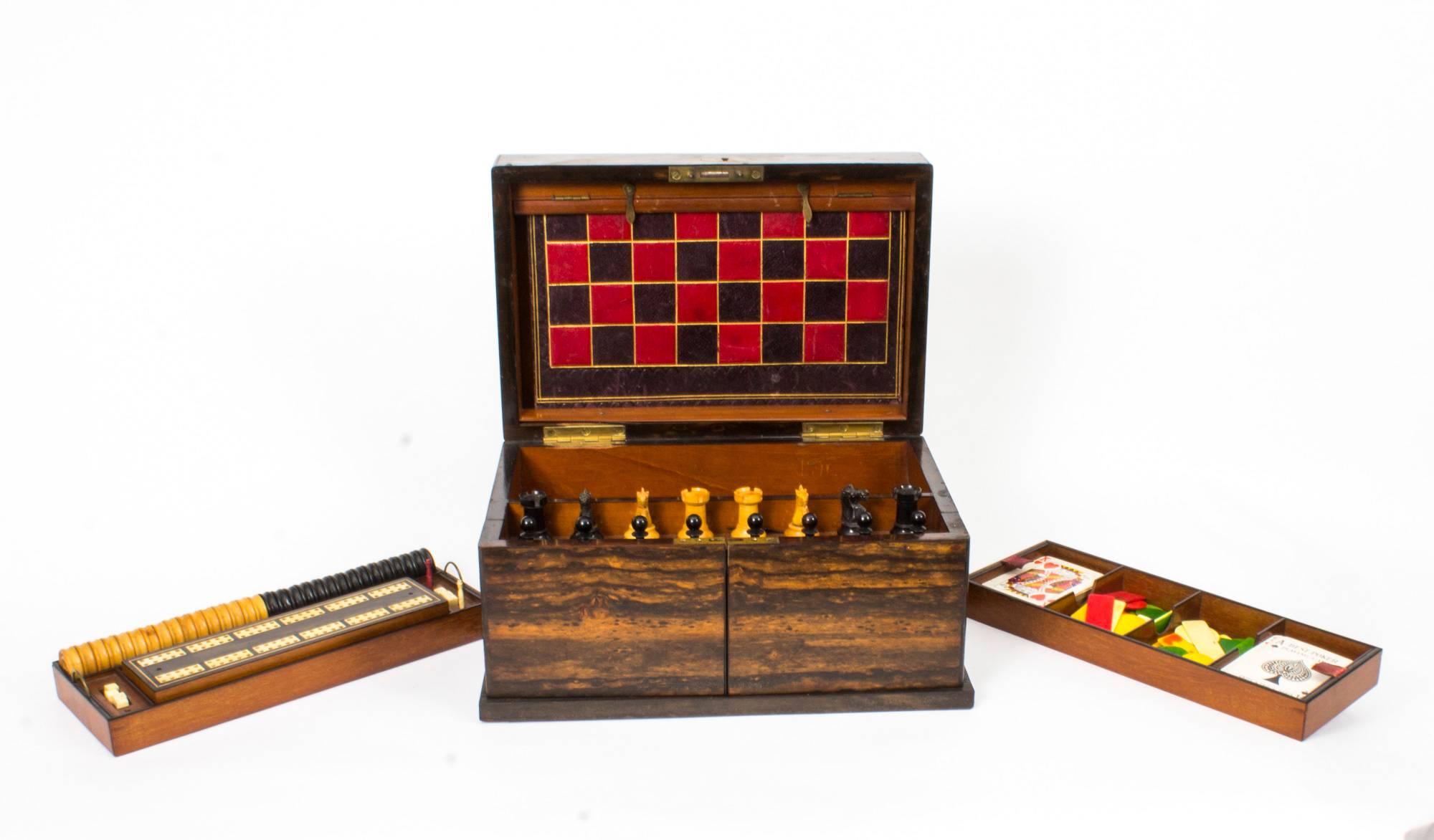 Leather 19th Century Victorian Coromandel Games Compendium Chess Drafts