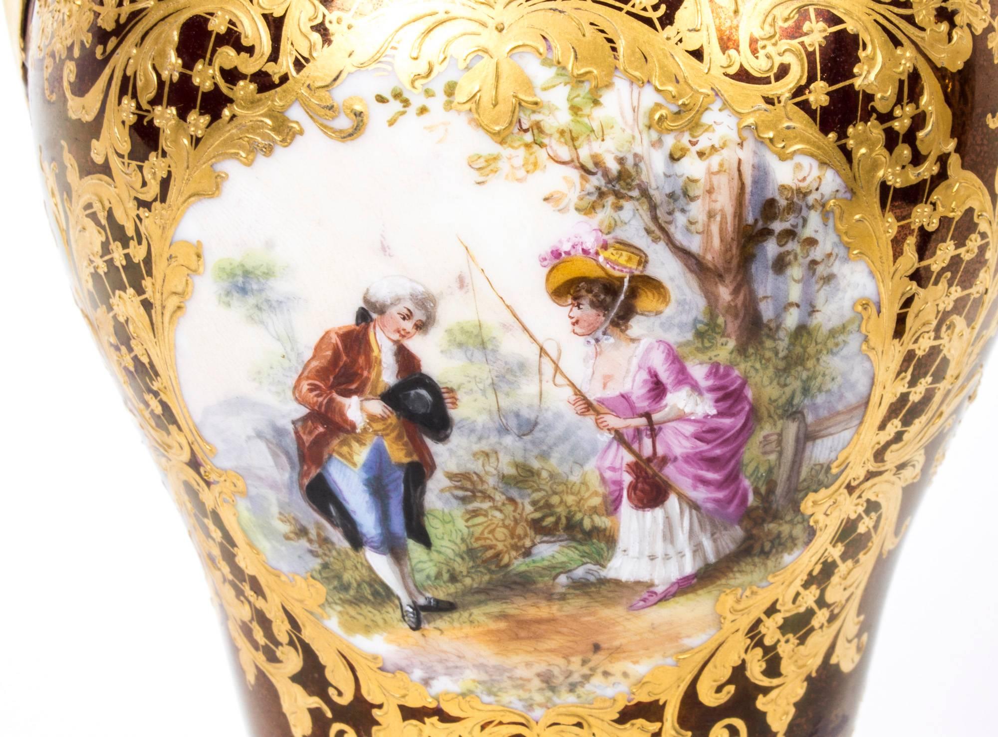 Late 19th Century 19th Century Pair of Helena Wolfsohn Dresden Porcelain Vases