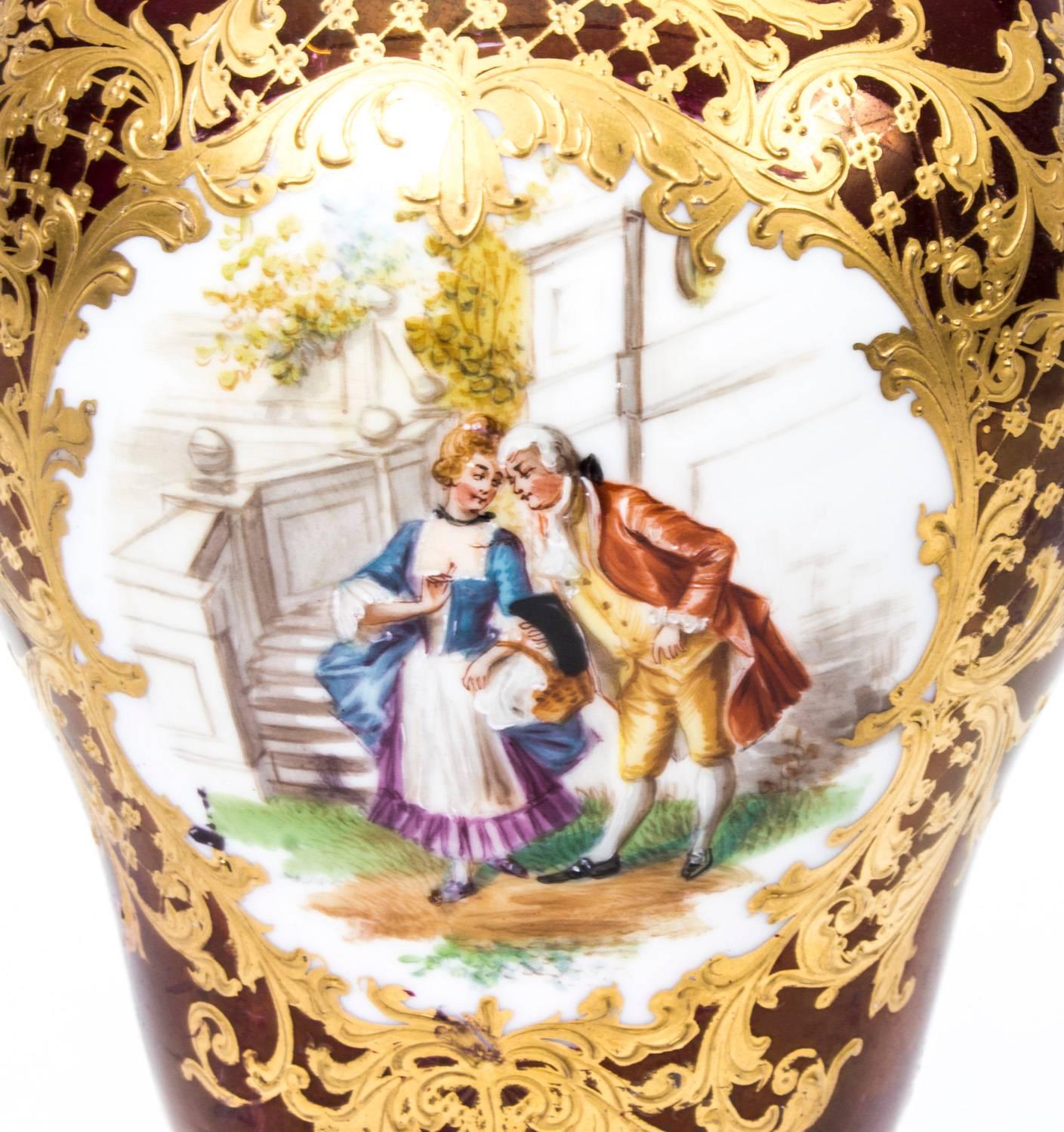 19th Century Pair of Helena Wolfsohn Dresden Porcelain Vases 1