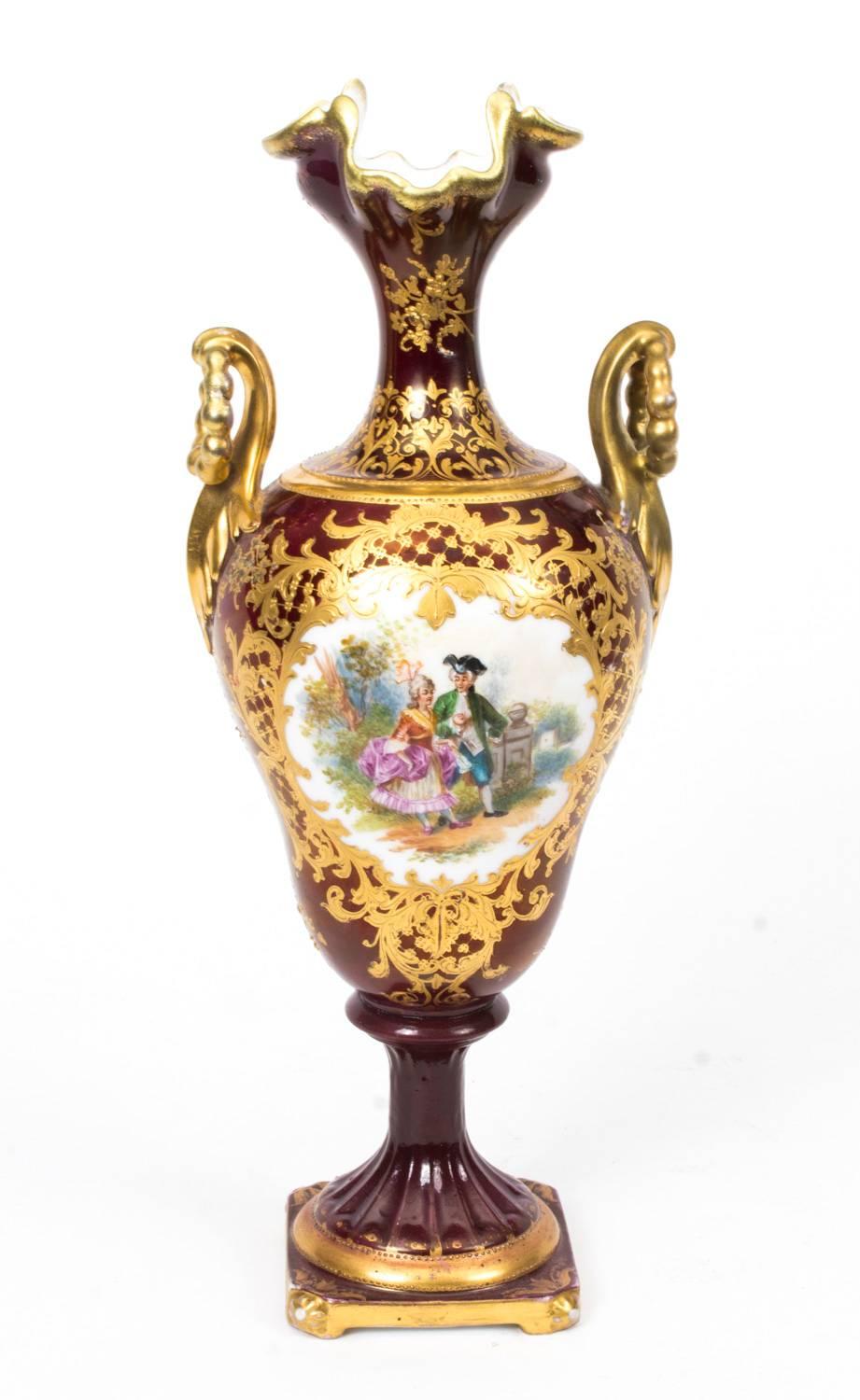 19th Century Pair of Helena Wolfsohn Dresden Porcelain Vases 2