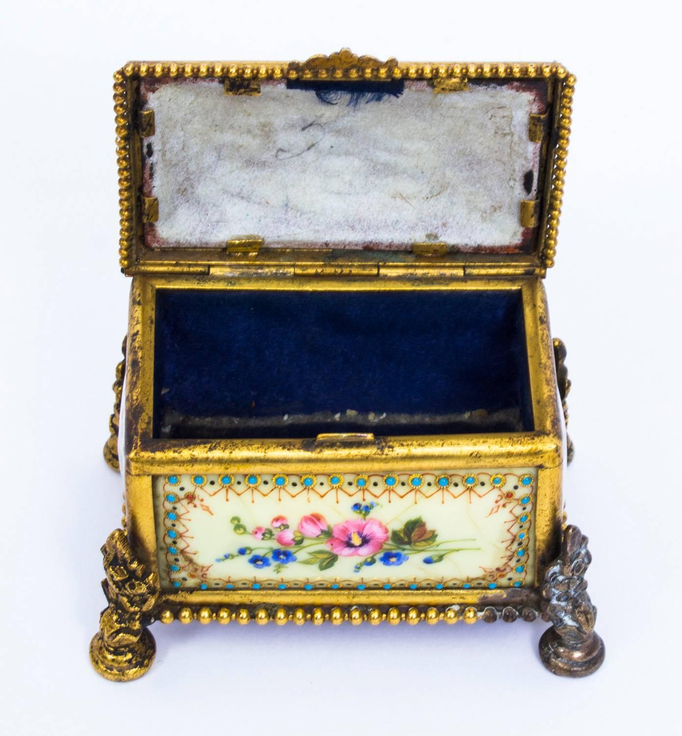 French 19th Century Ormolu-Mounted Limoges Enamel Jewel Casket Box