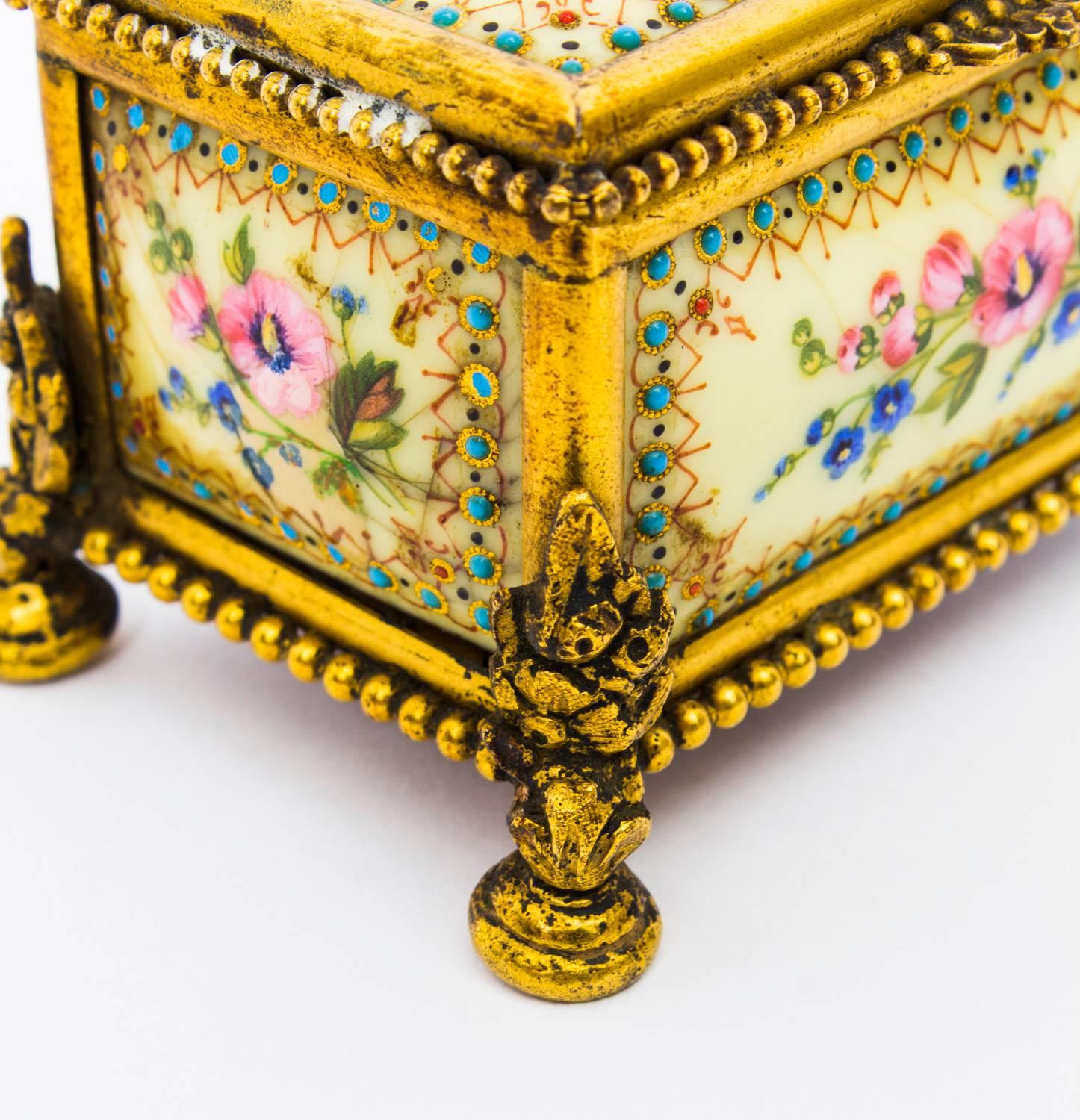 Late 19th Century 19th Century Ormolu-Mounted Limoges Enamel Jewel Casket Box