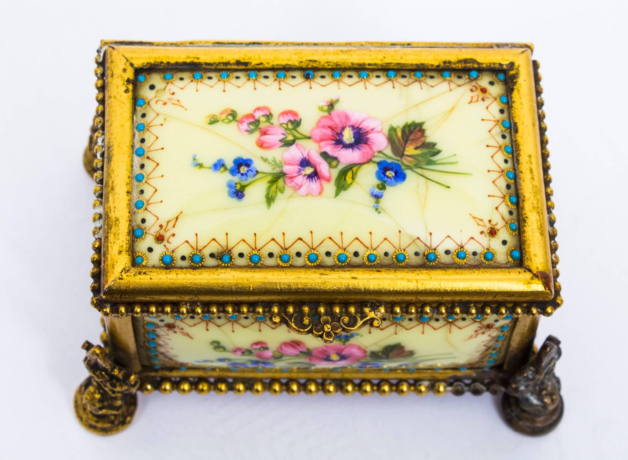 19th Century Ormolu-Mounted Limoges Enamel Jewel Casket Box 1