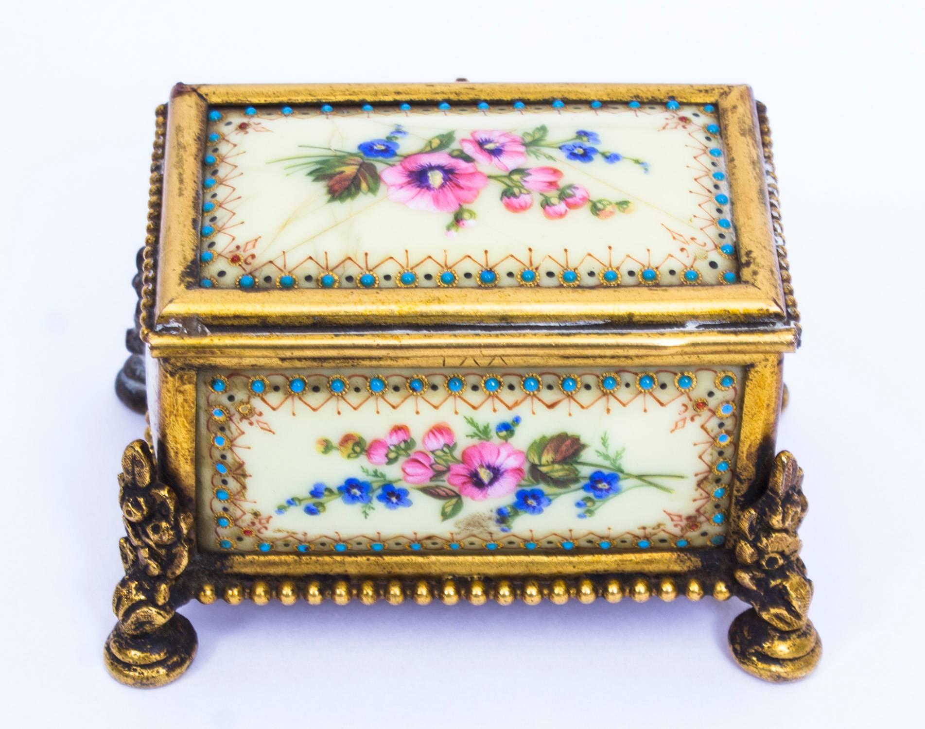 19th Century Ormolu-Mounted Limoges Enamel Jewel Casket Box 3