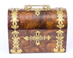19th Century Victorian Walnut Domed Topped Cut Brass Mounted Tea Caddy