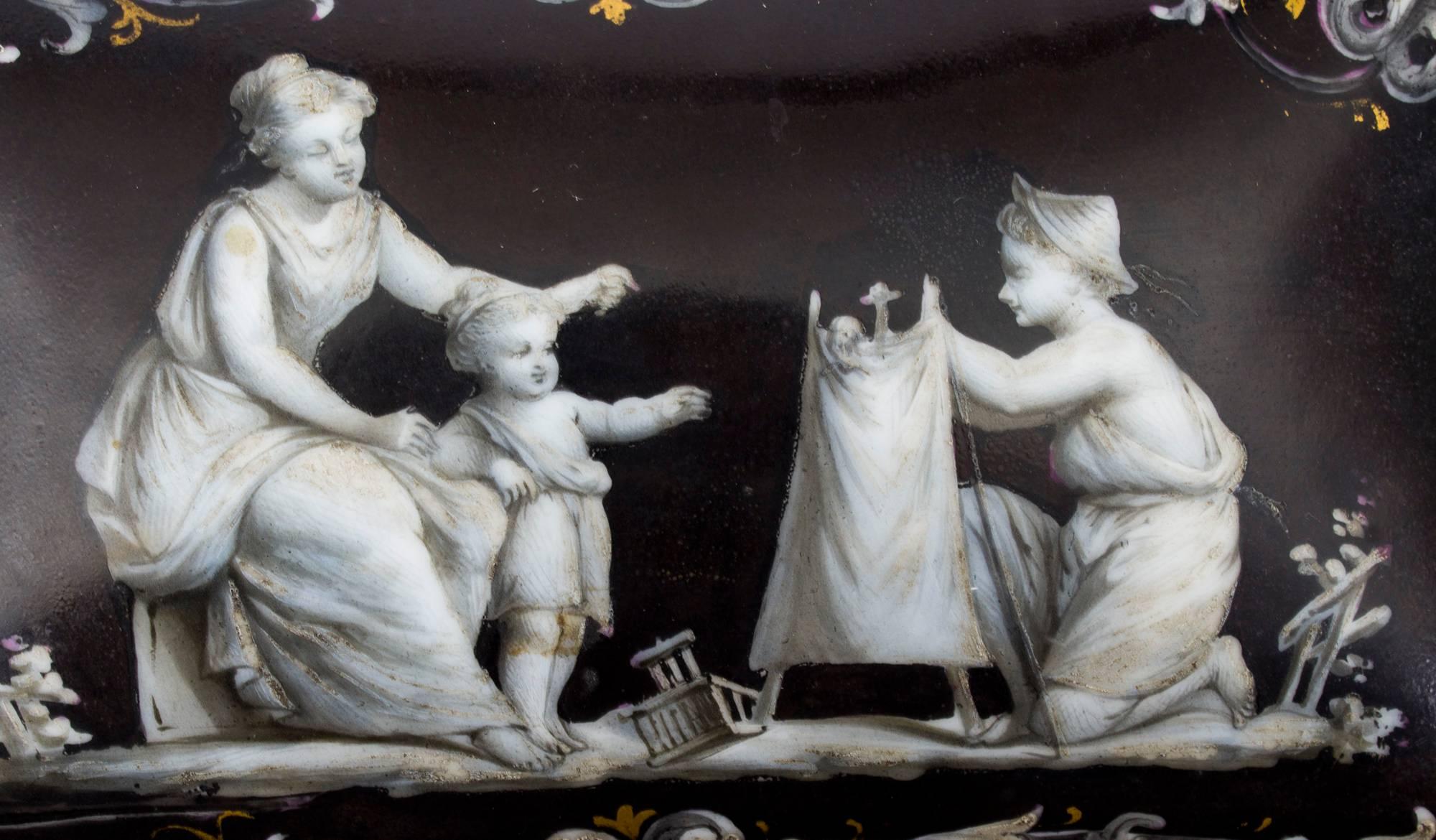 19th Century French Enamel Grisaille Jewelry Casket Box 2
