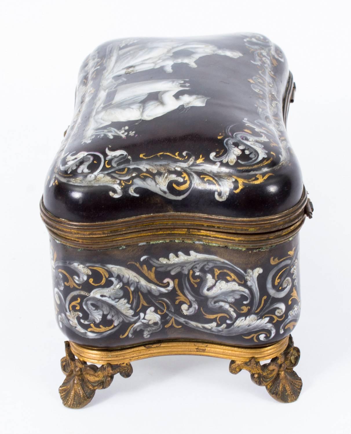 19th Century French Enamel Grisaille Jewelry Casket Box 3