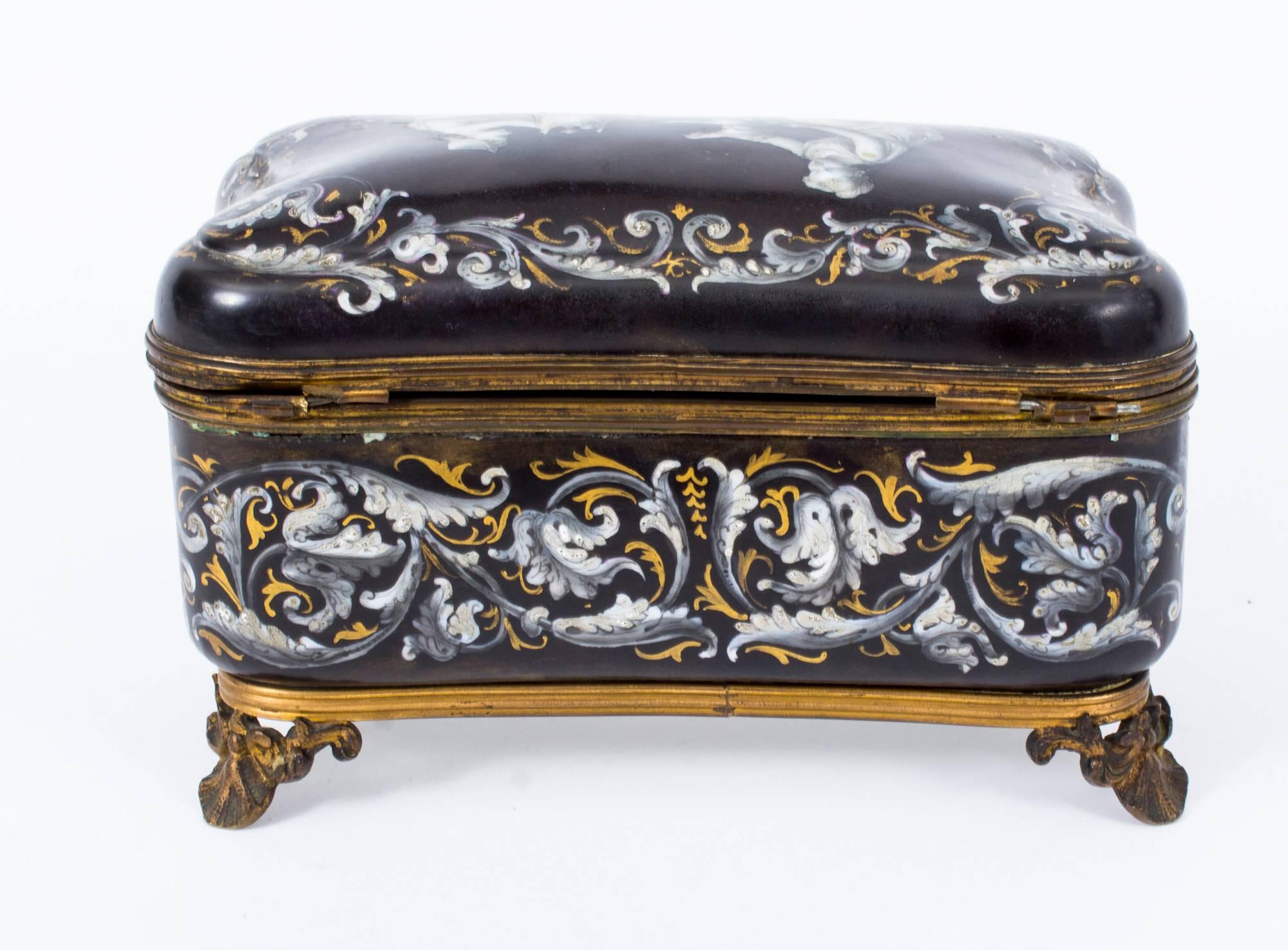 19th Century French Enamel Grisaille Jewelry Casket Box 4