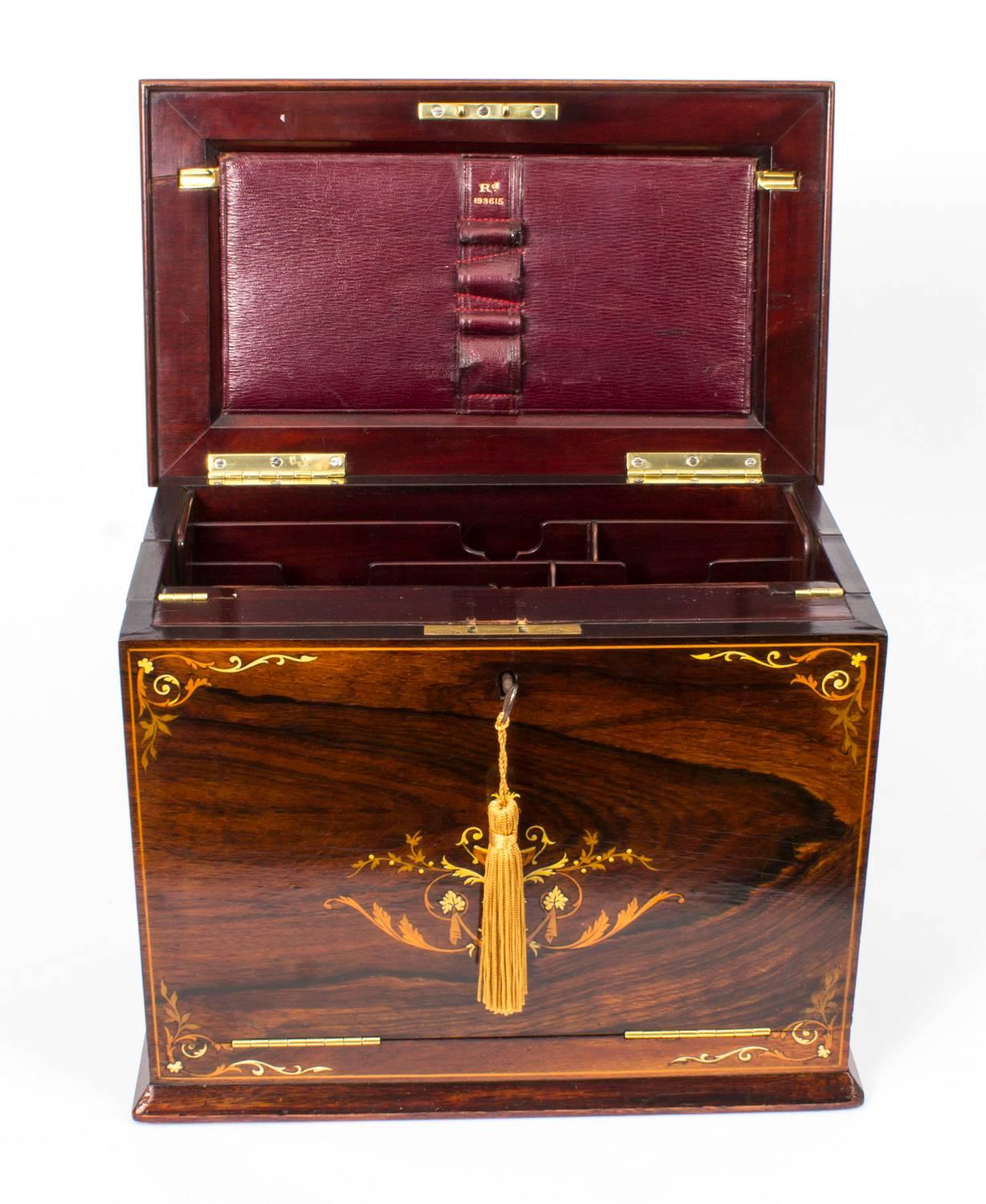 English Antique Victorian Black Walnut and Mahogany Writing Stationery Box, circa 1860