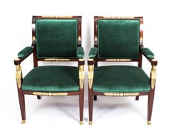 19th Century Set of Four Napoleon III Mahogany & Ormolu Armchairs