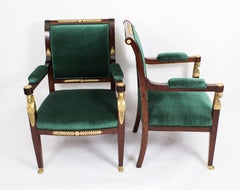 19th Century Pair of Napoleon III Mahogany and Ormolu Armchairs