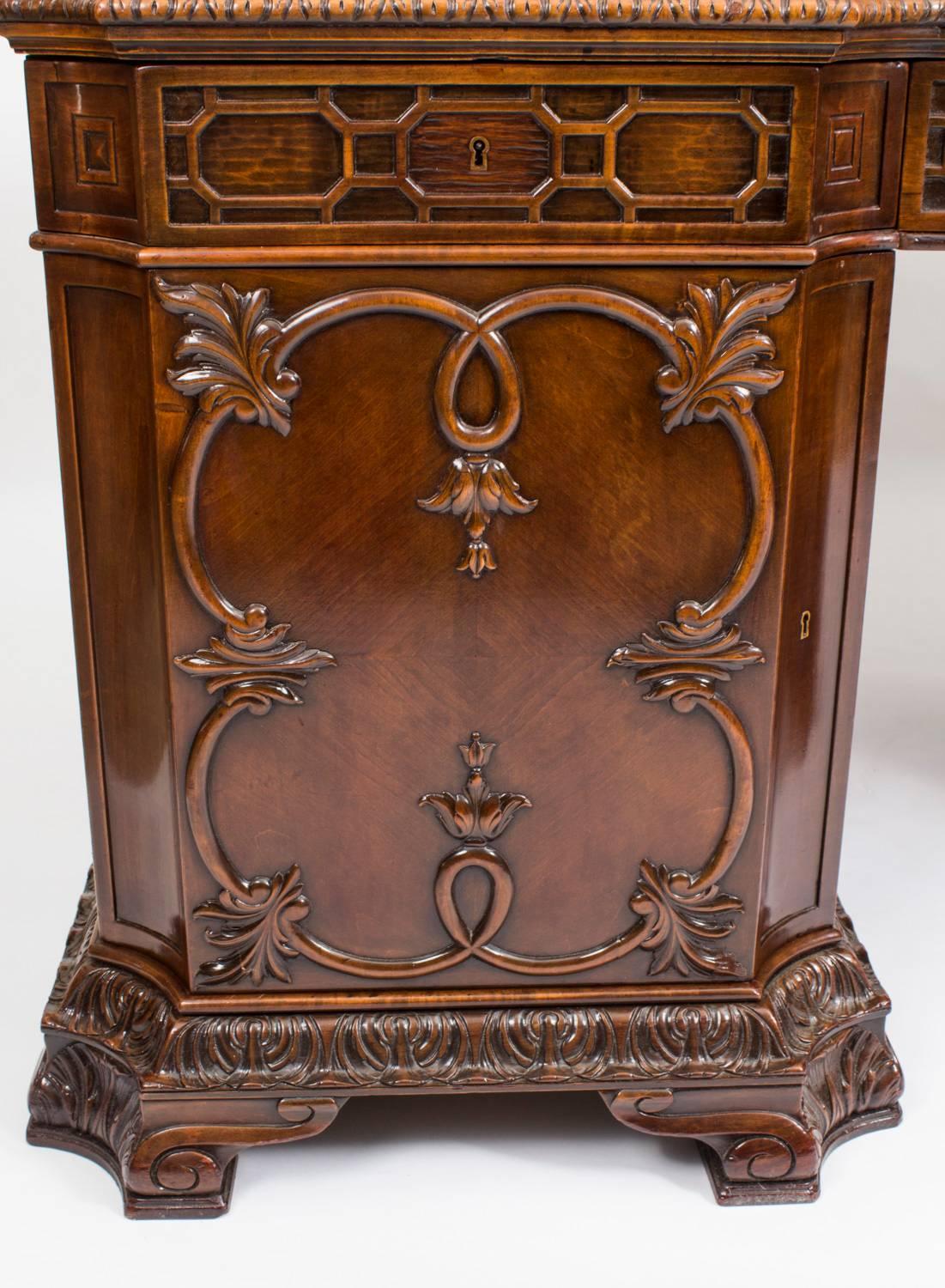 19th Century Chippendale Revival Mahogany Pedestal Desk 1
